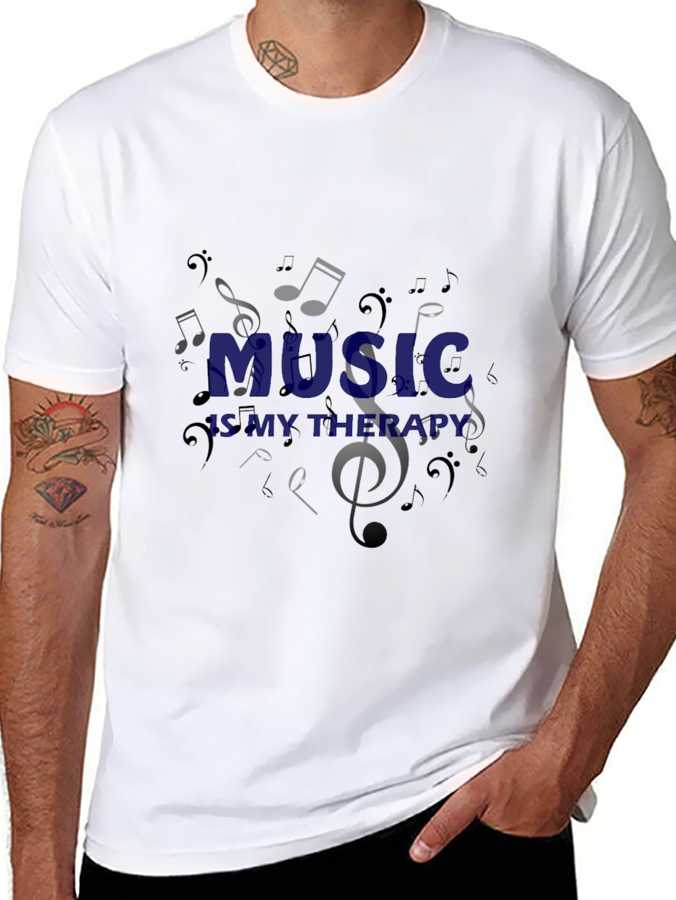Music is My Therapy Black Graphic T-Shirt