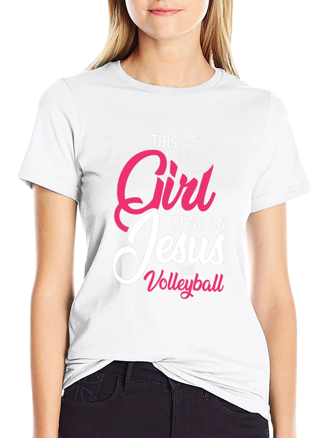 Girl Runs On Jesus and Volleyball T-Shirt