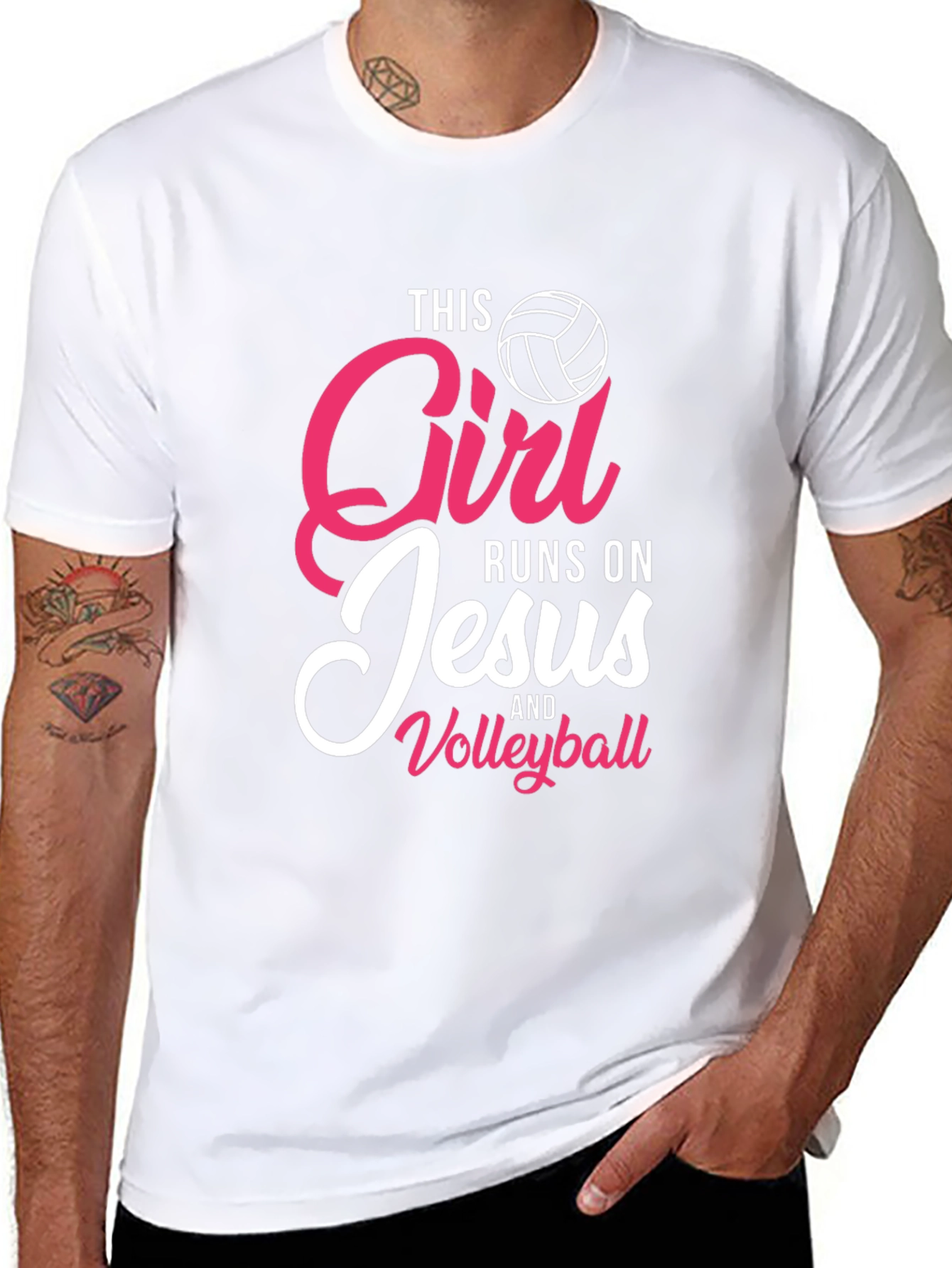 Girl Runs On Jesus and Volleyball T-Shirt