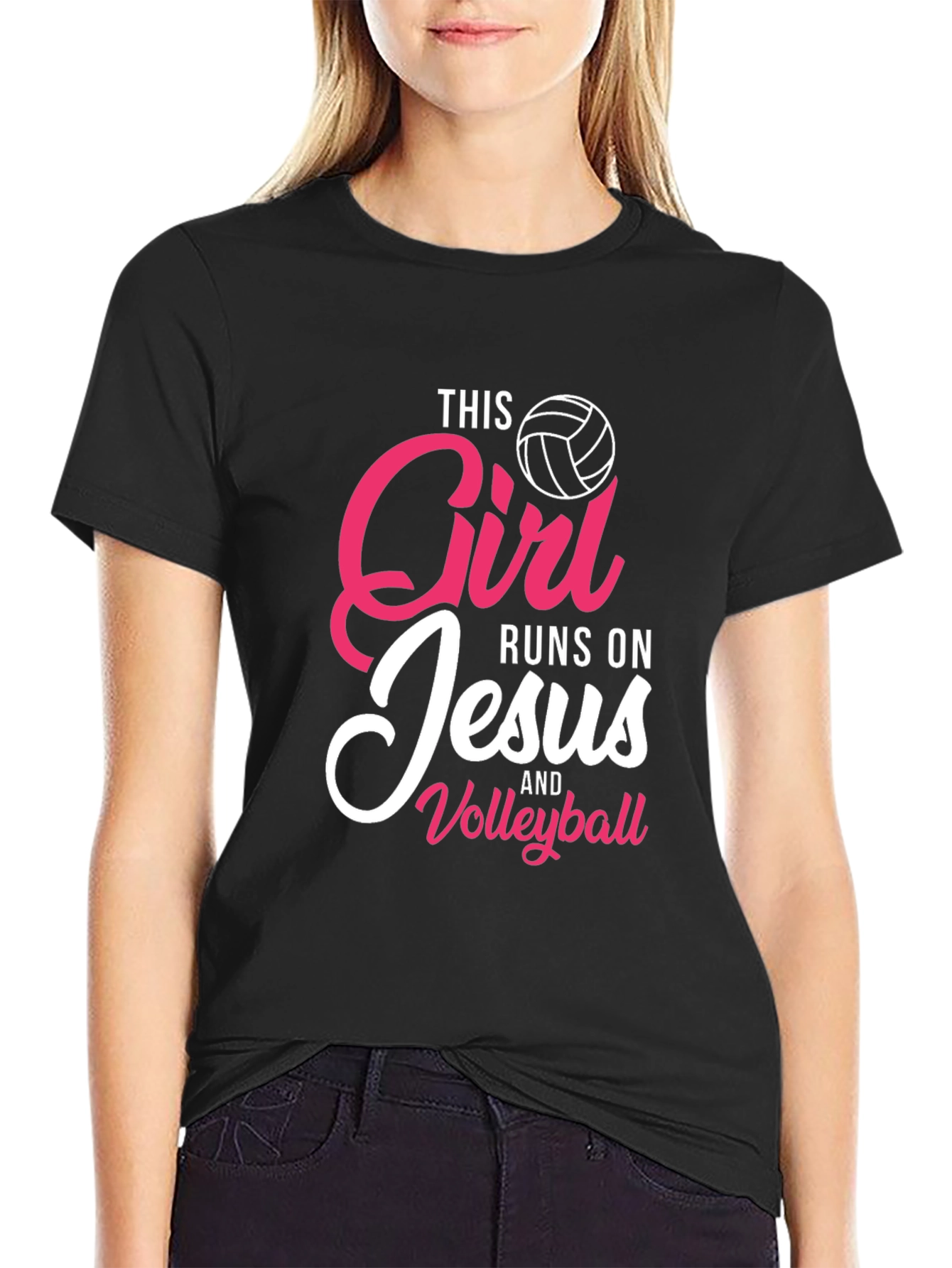 Girl Runs On Jesus and Volleyball T-Shirt