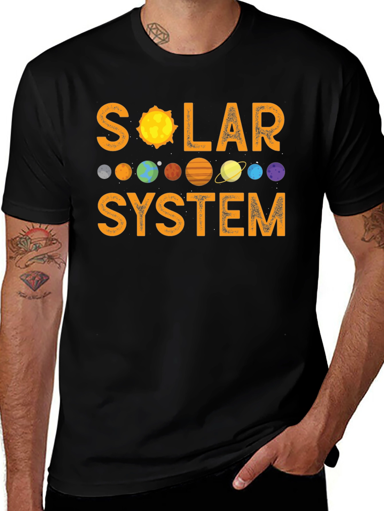 Solar System Graphic Print Black T-Shirt