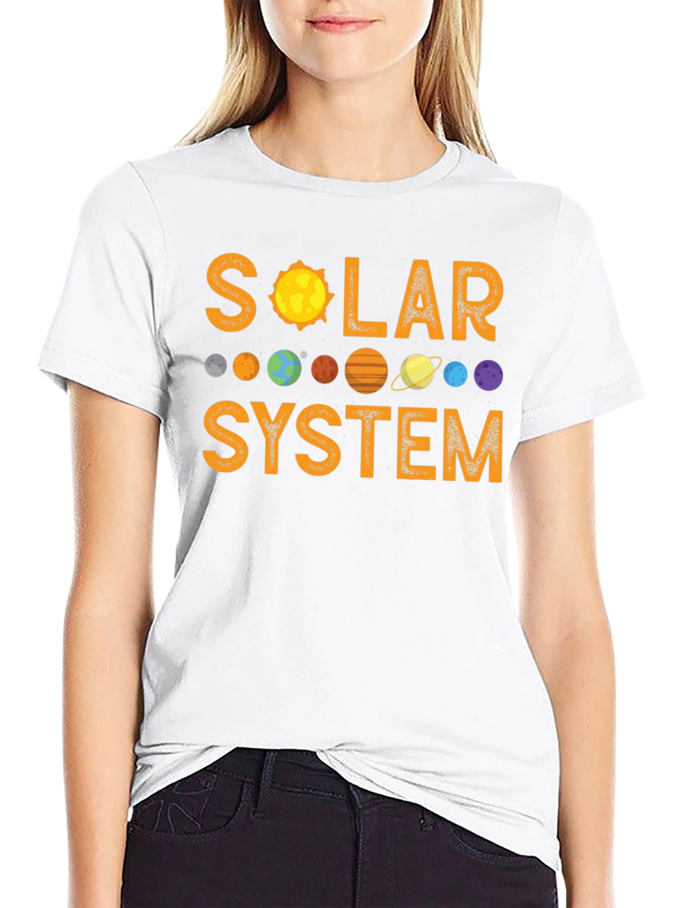 Solar System Graphic Print Black T-Shirt