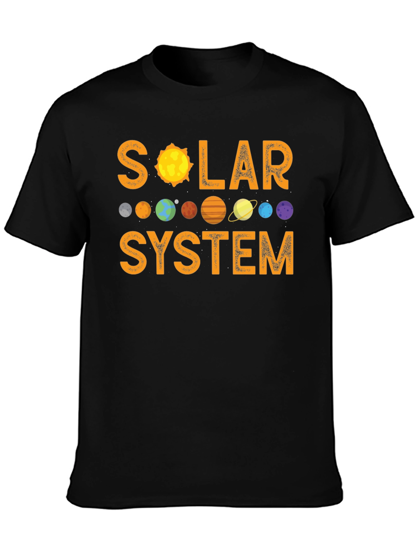 Solar System Graphic Print Black T-Shirt