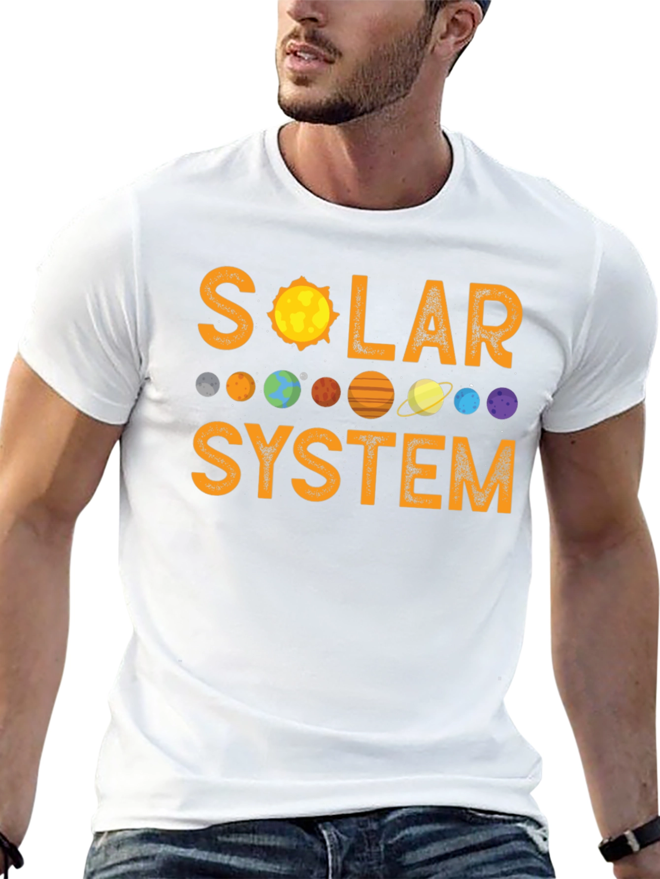 Solar System Graphic Print Black T-Shirt
