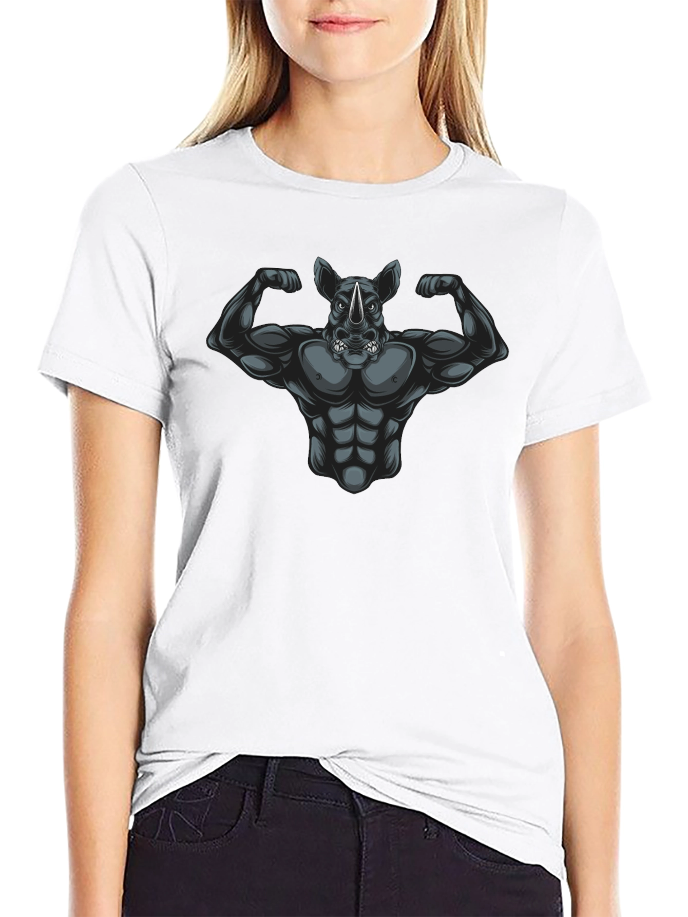 Ripped Rhino Graphic Tee - Black Cotton T-Shirt