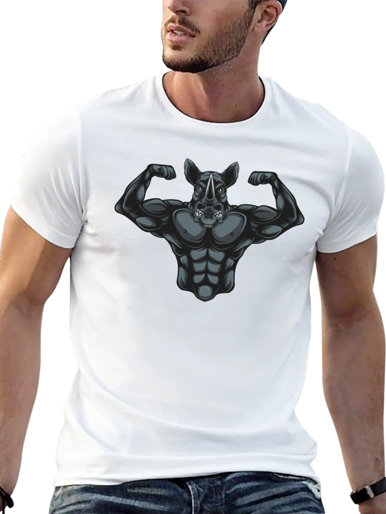 Ripped Rhino Graphic Tee - Black Cotton T-Shirt