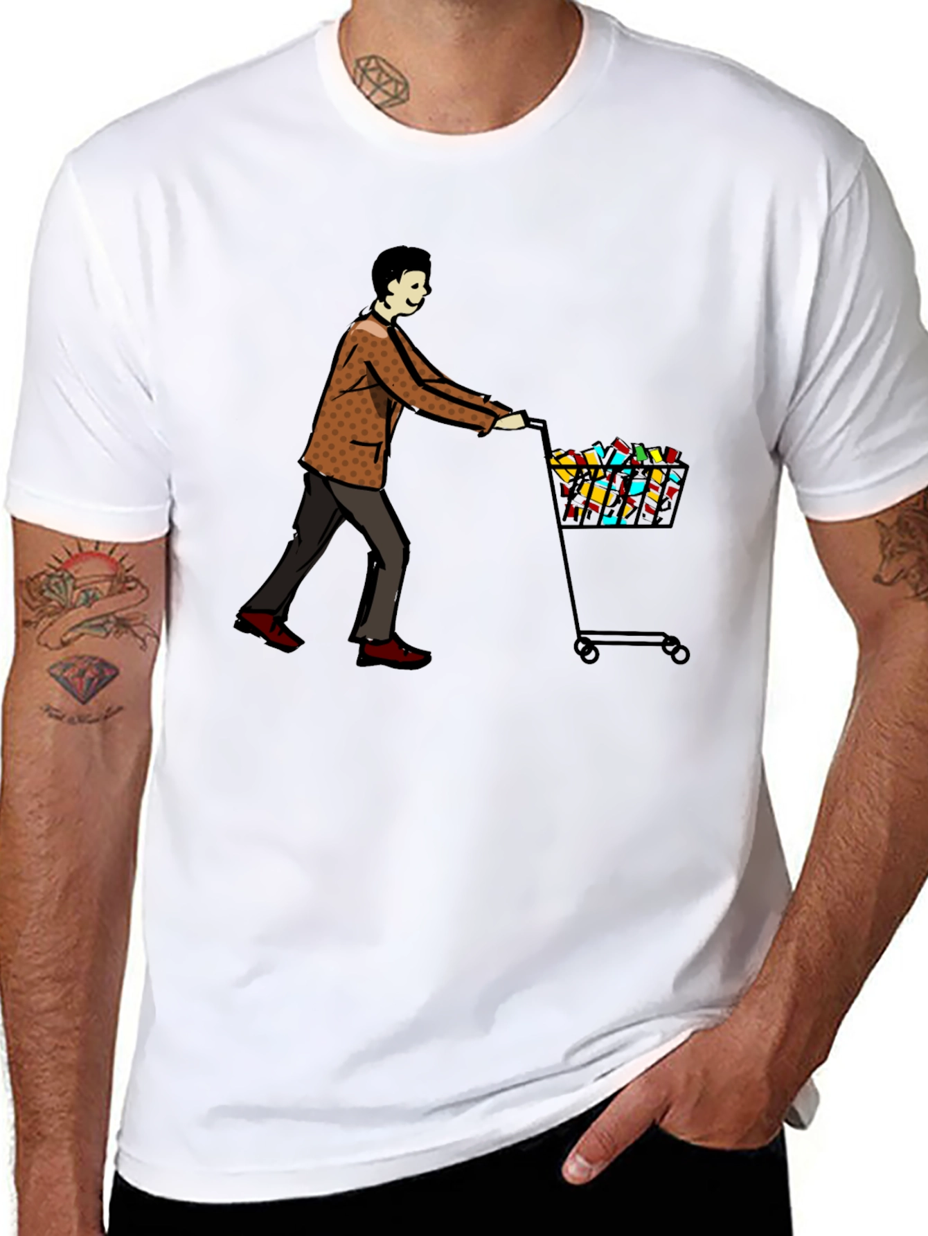 Man Pushing Cart of Blocks Graphic T-Shirt