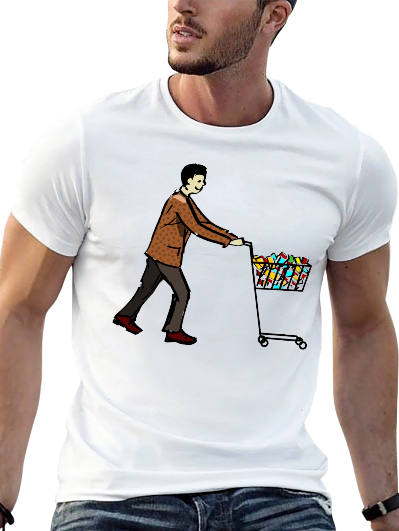 Man Pushing Cart of Blocks Graphic T-Shirt