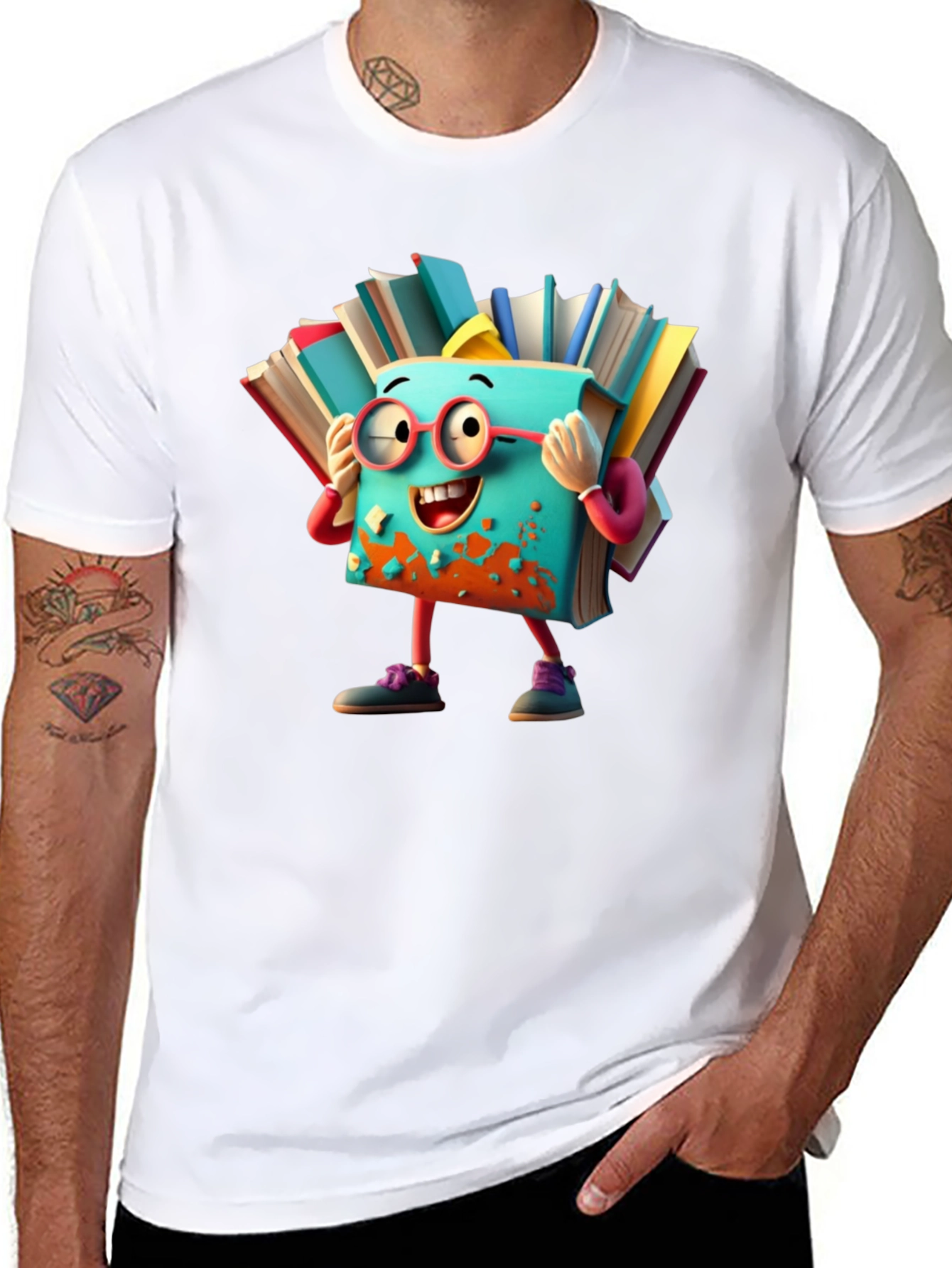Whimsical Book Character T-Shirt - Black