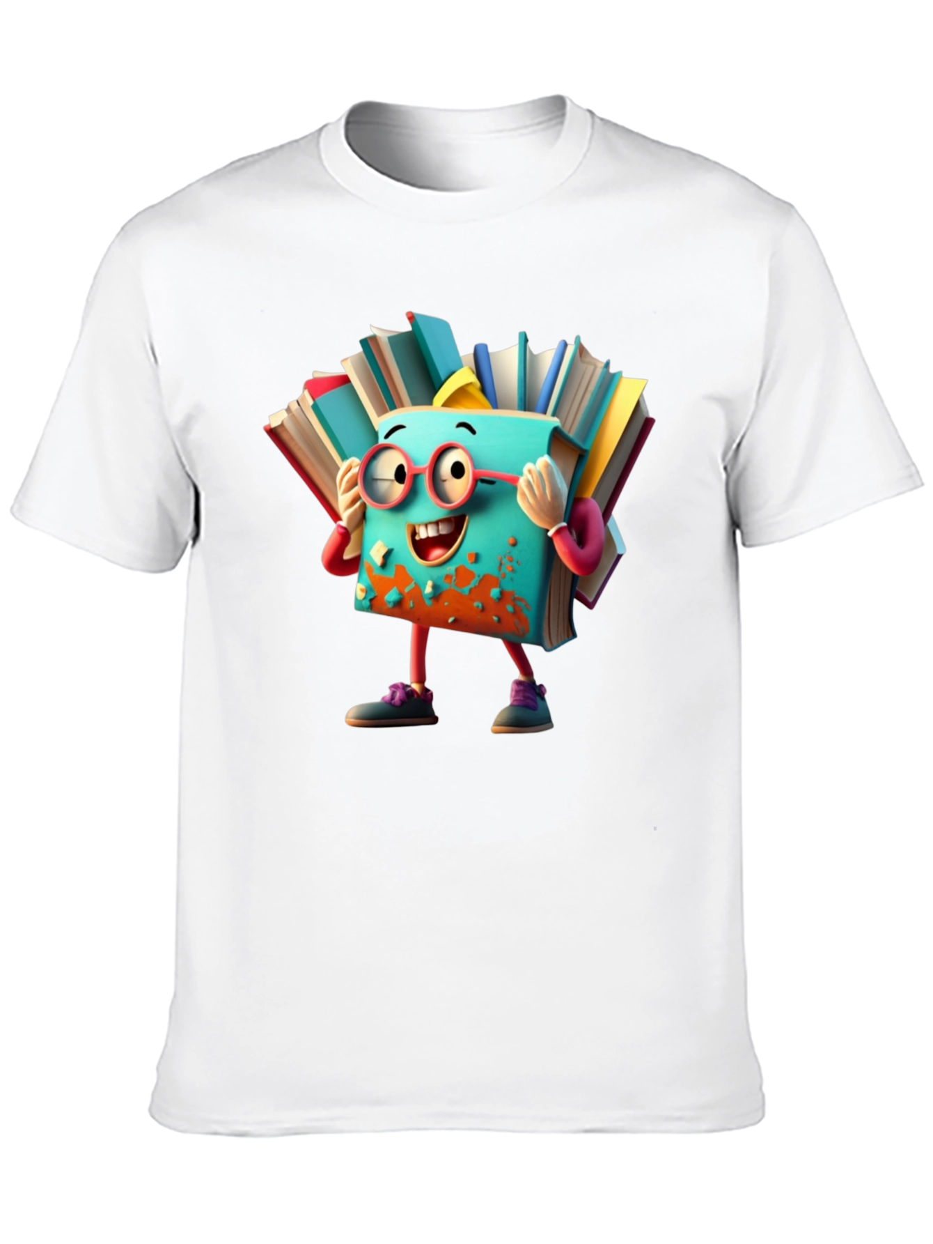 Whimsical Book Character T-Shirt - Black