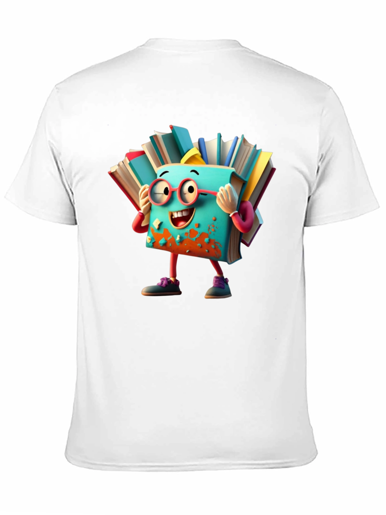 Whimsical Book Character T-Shirt - Black