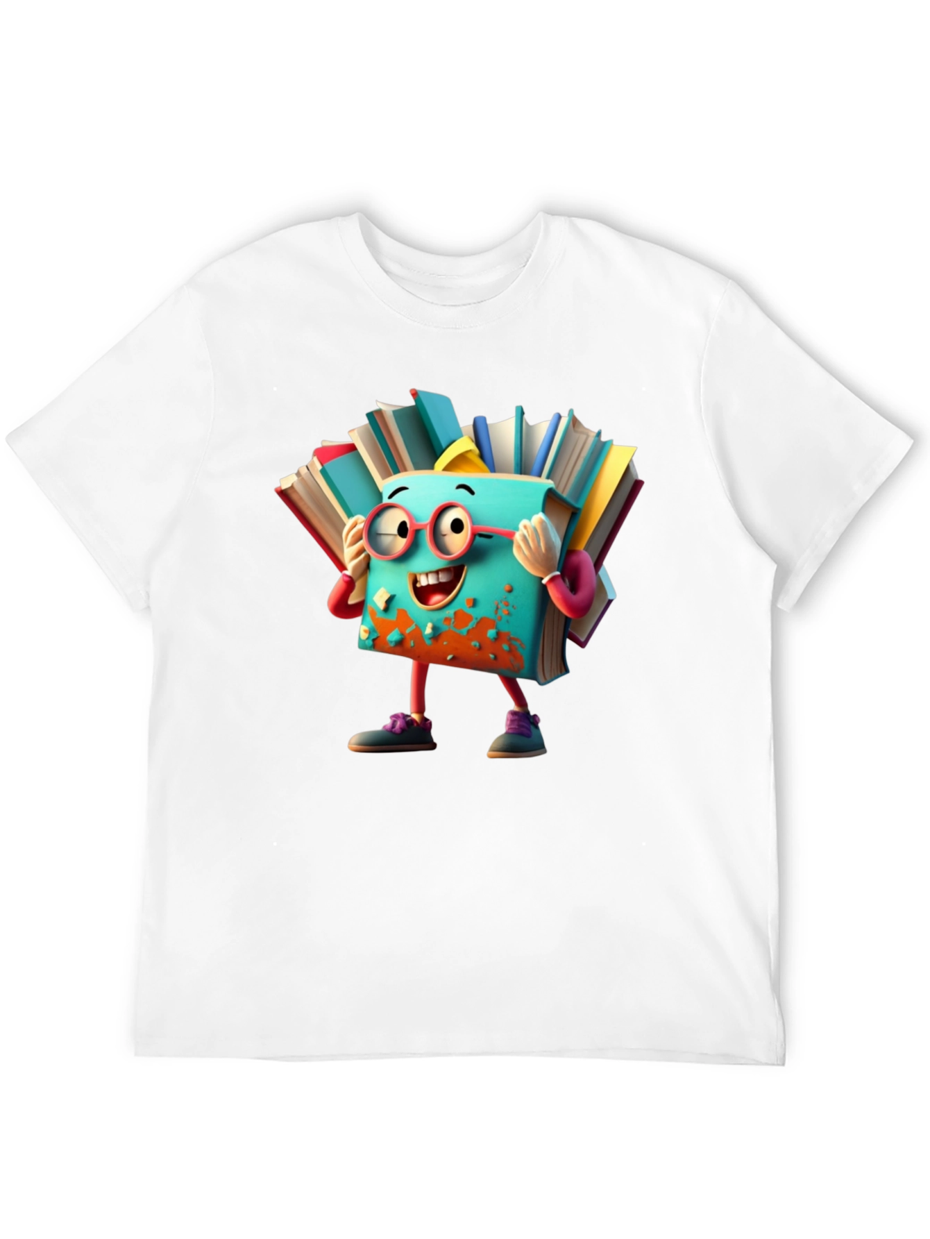 Whimsical Book Character T-Shirt - Black