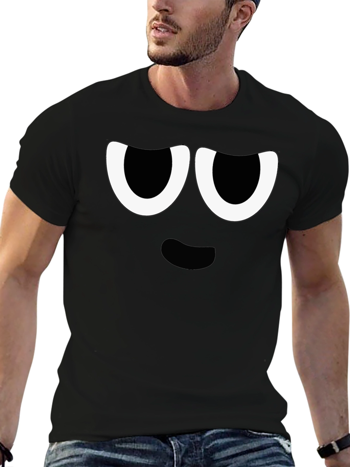 Funny Cartoon Face Graphic Black T-Shirt