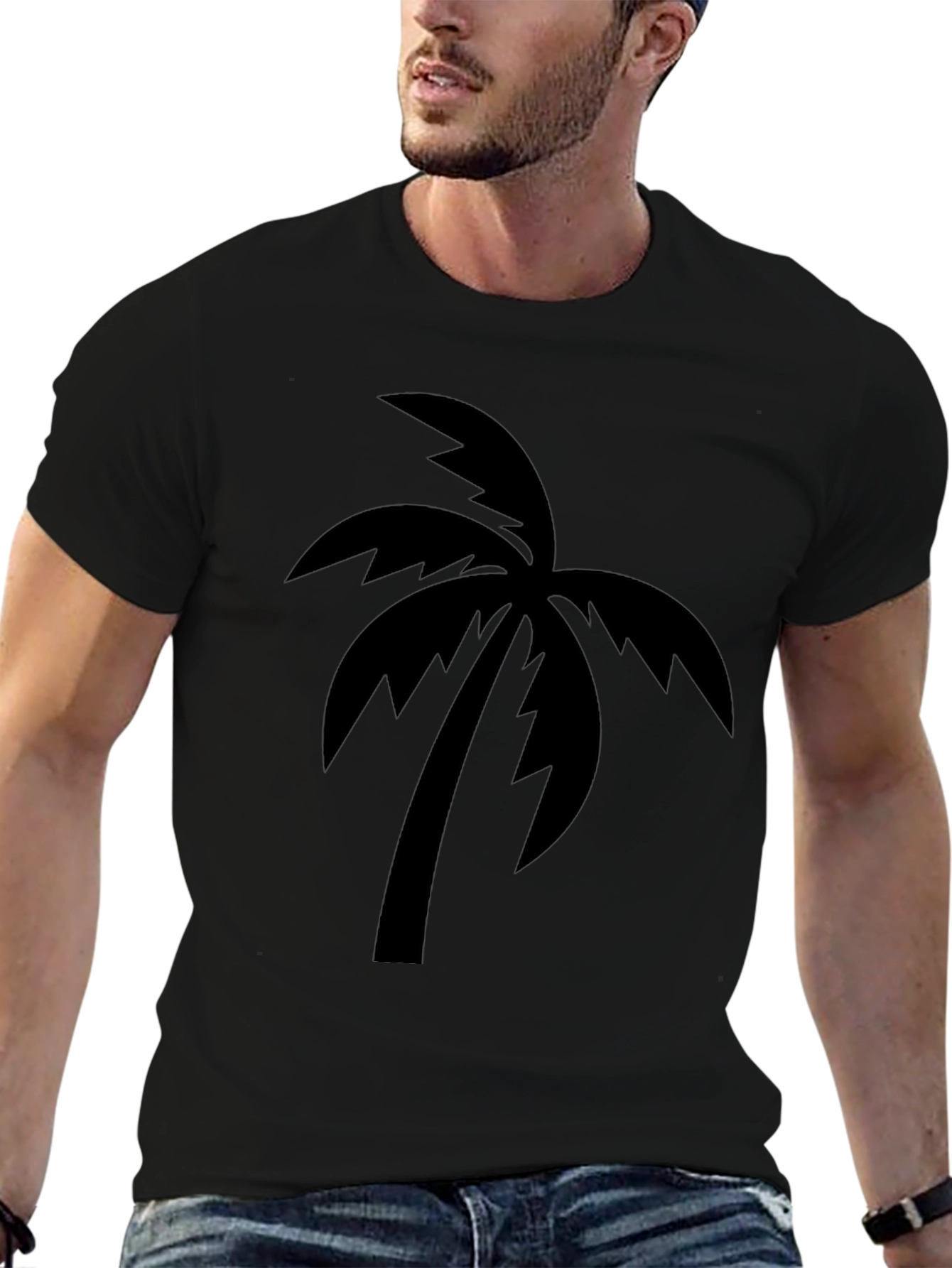 Mens Black Palm Tree Graphic Tee