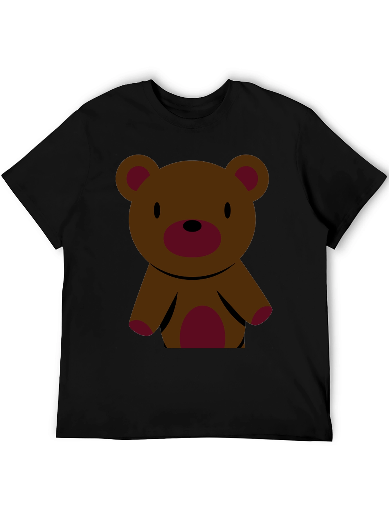 Cute Teddy Bear Graphic Tee - Black Cotton T-Shirt