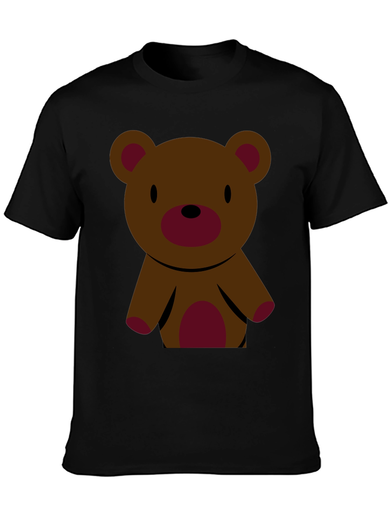 Cute Teddy Bear Graphic Tee - Black Cotton T-Shirt