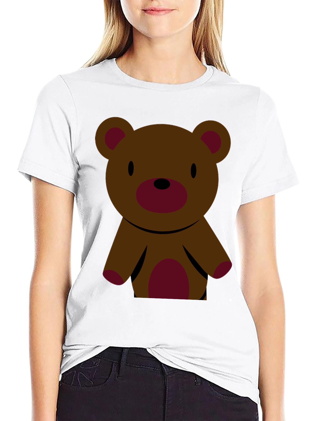 Cute Teddy Bear Graphic Tee - Black Cotton T-Shirt