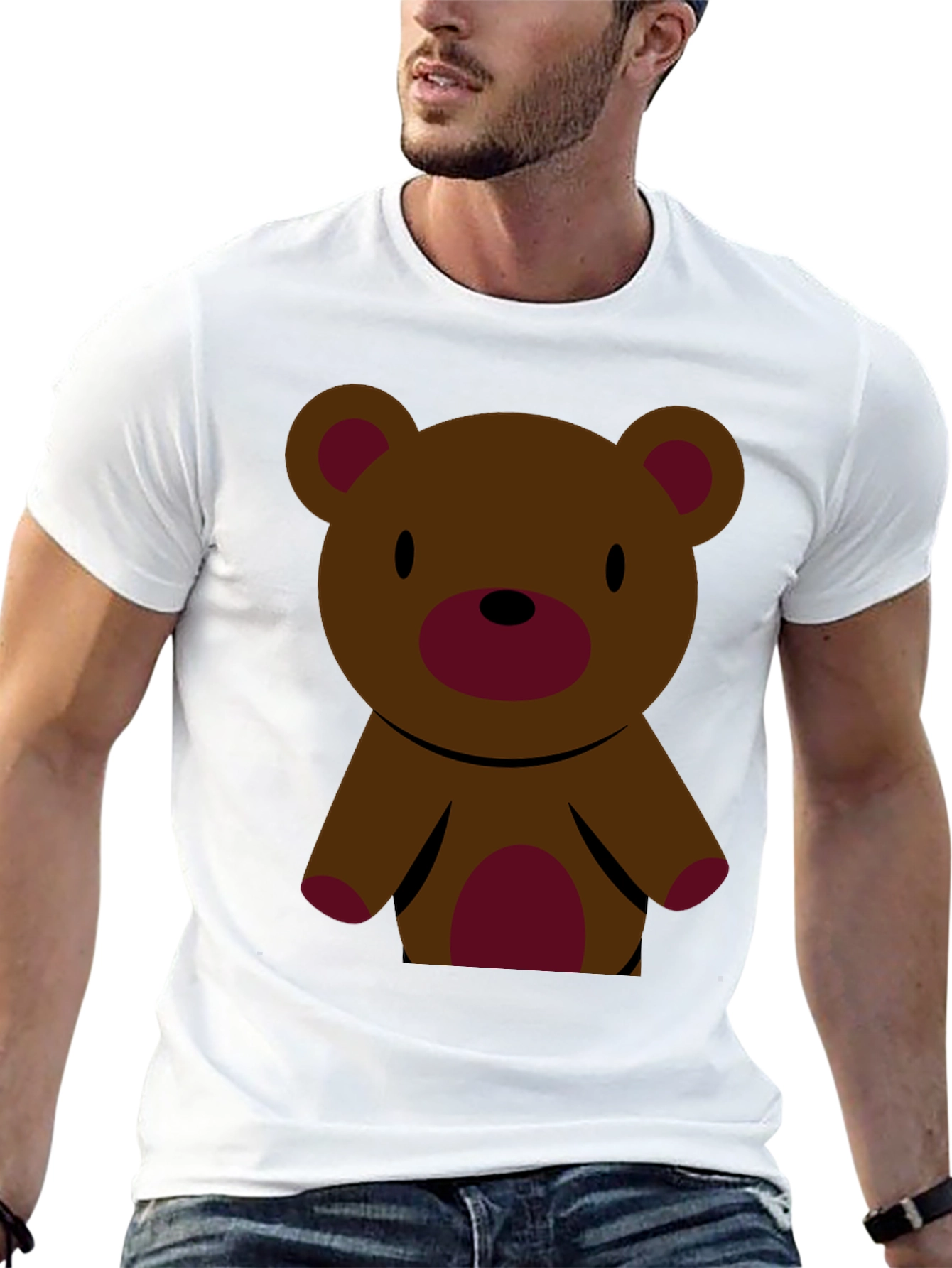Cute Teddy Bear Graphic Tee - Black Cotton T-Shirt
