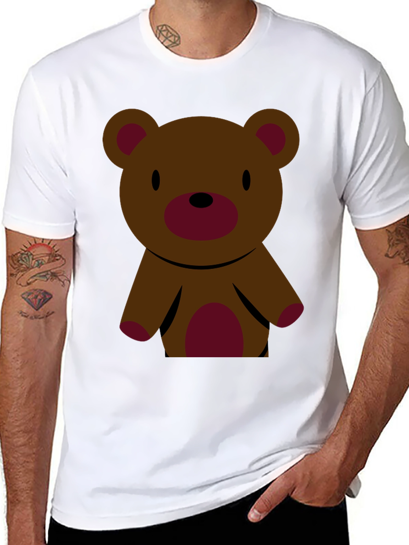 Cute Teddy Bear Graphic Tee - Black Cotton T-Shirt