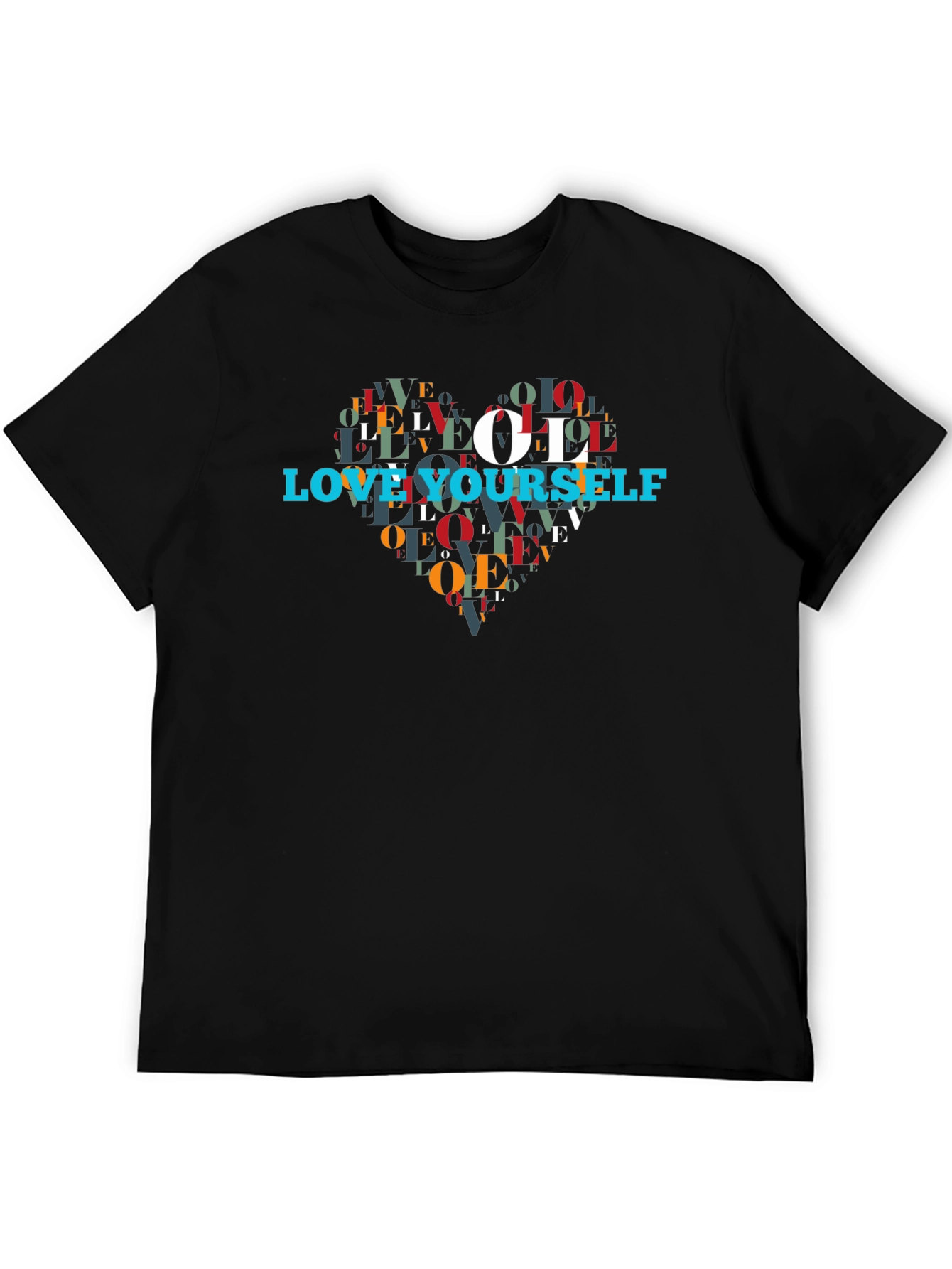 Love Yourself Heart Graphic Black T-Shirt