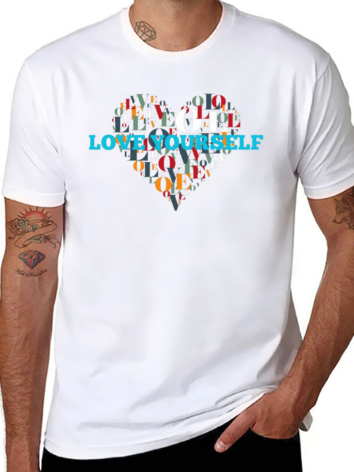 Love Yourself Heart Graphic Black T-Shirt