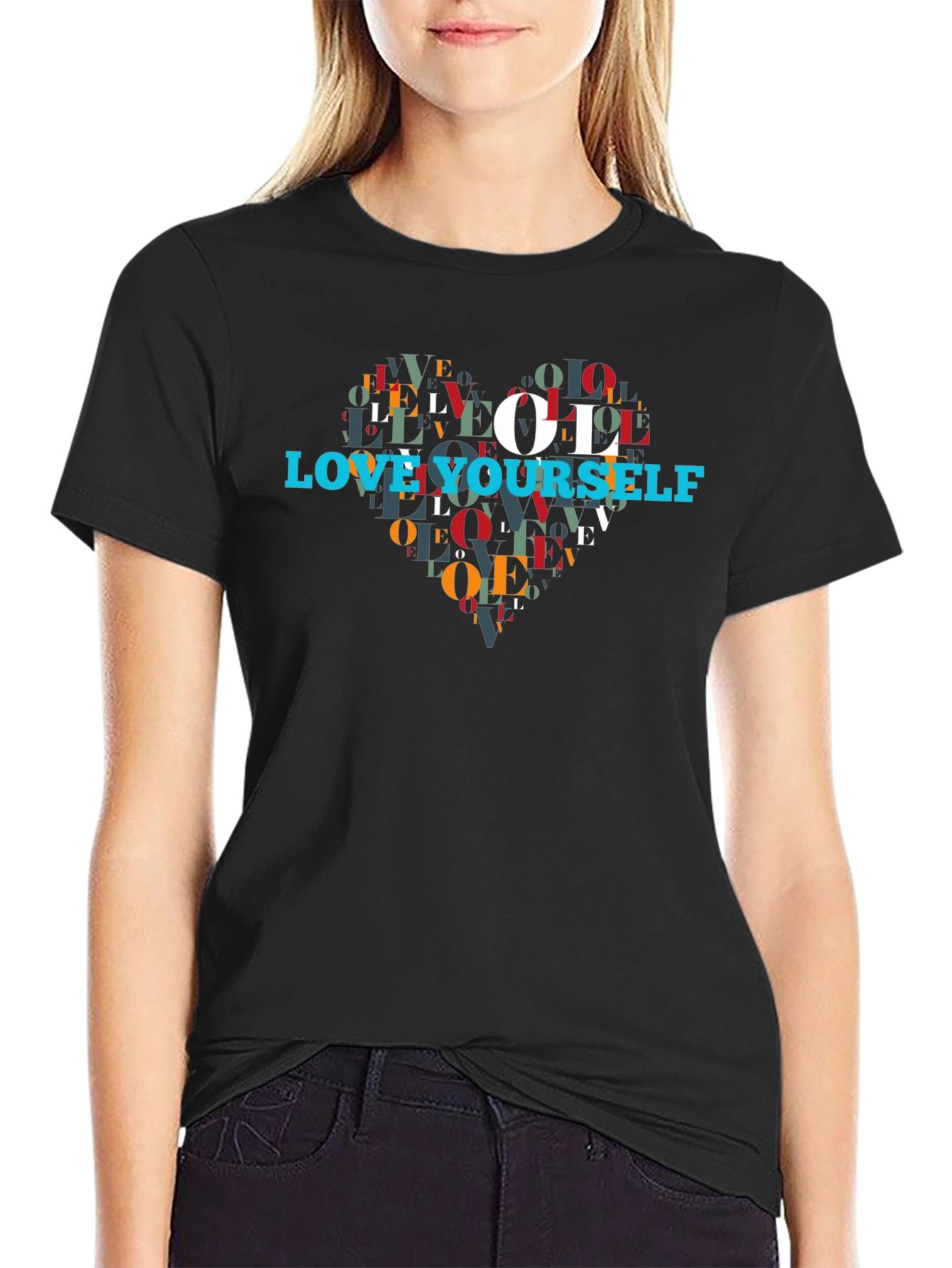Love Yourself Heart Graphic Black T-Shirt