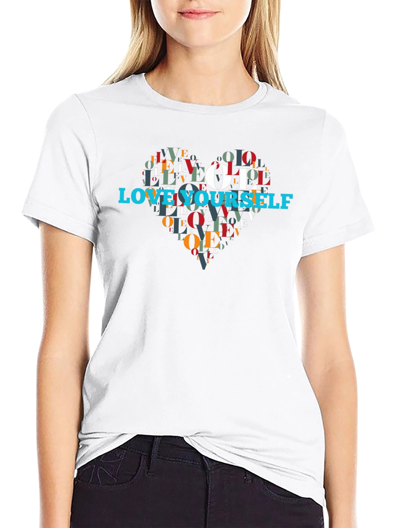 Love Yourself Heart Graphic Black T-Shirt