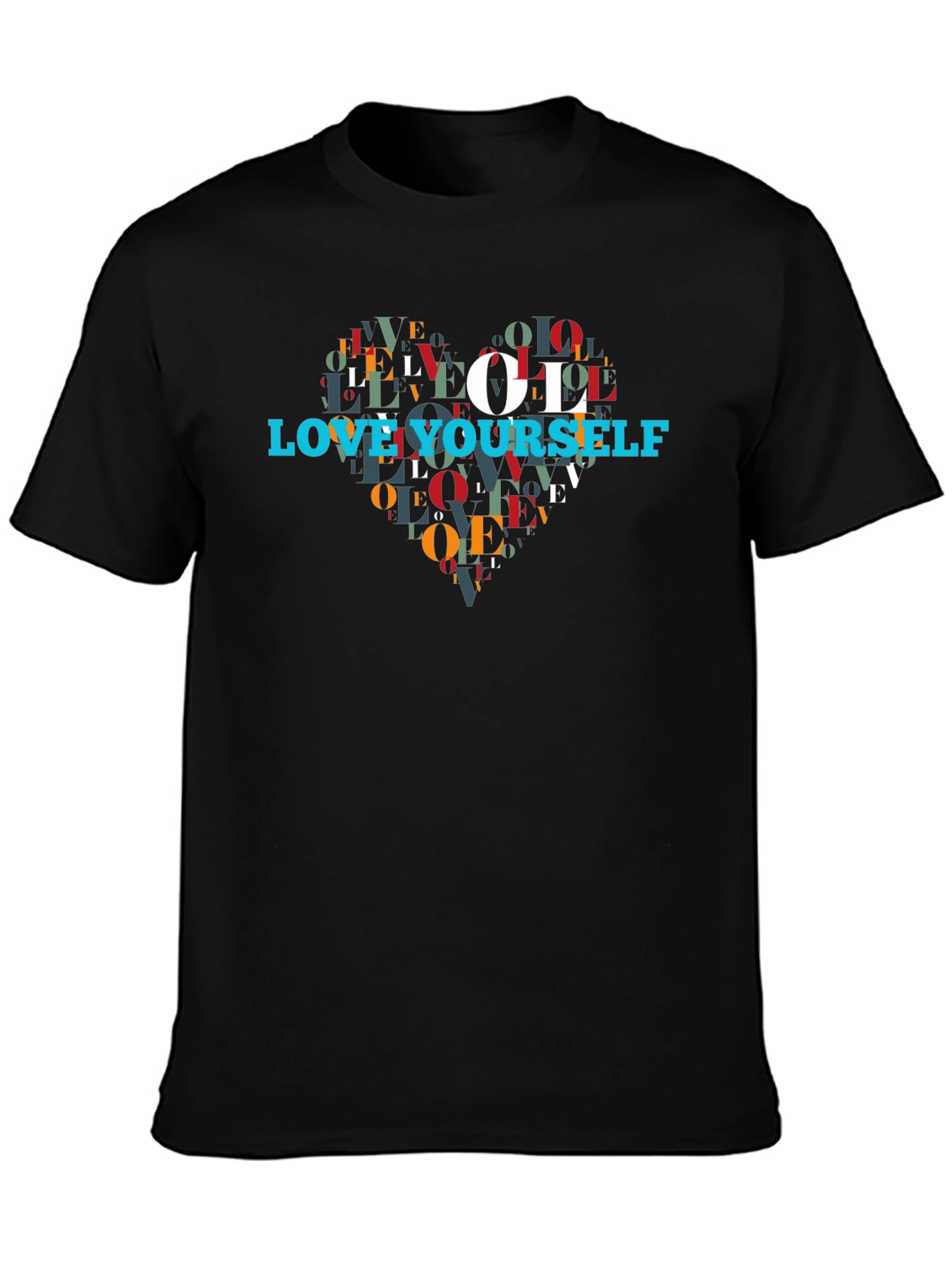 Love Yourself Heart Graphic Black T-Shirt