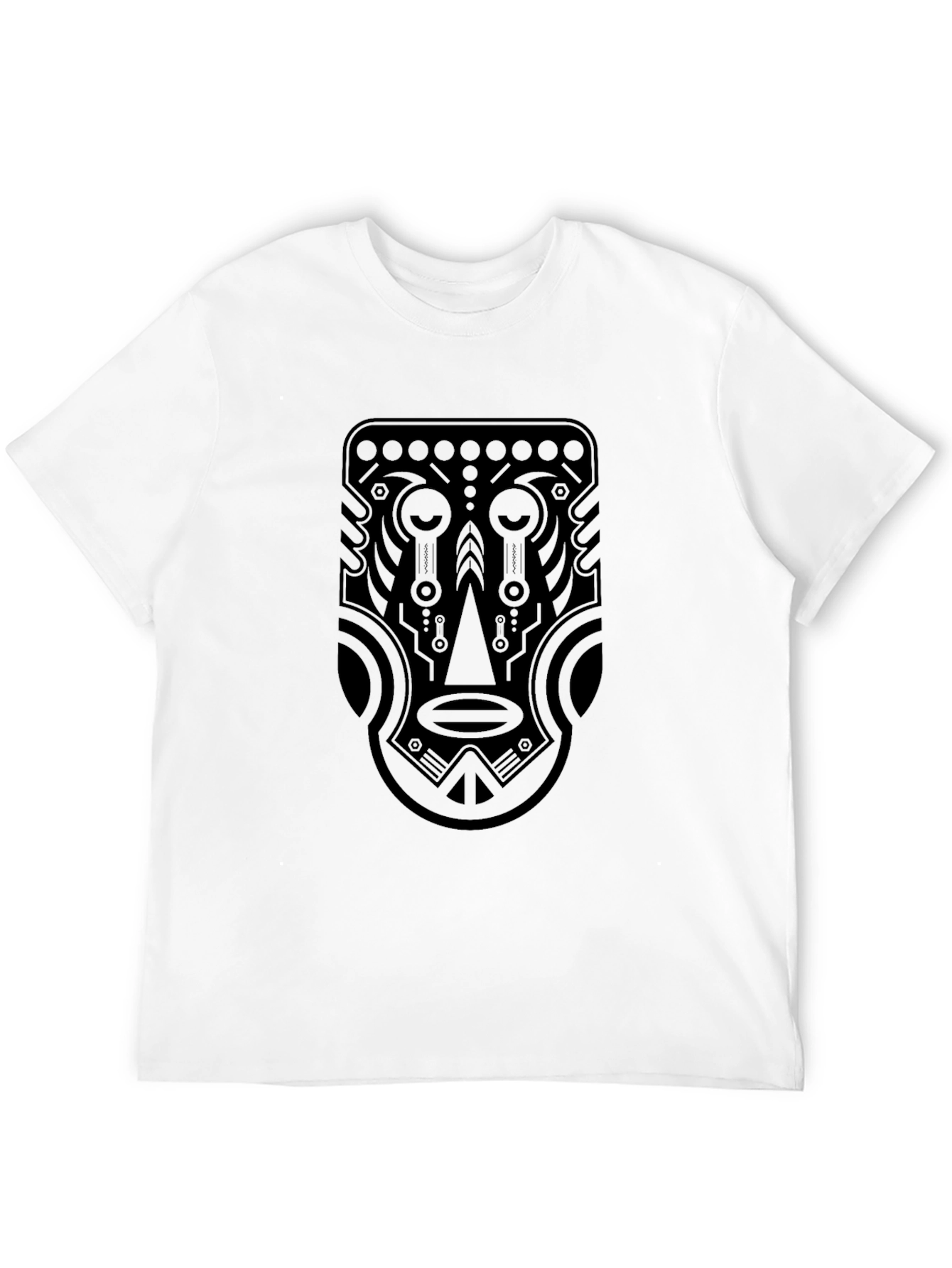 Tribal Mask Graphic Tee - Black Cotton T-Shirt