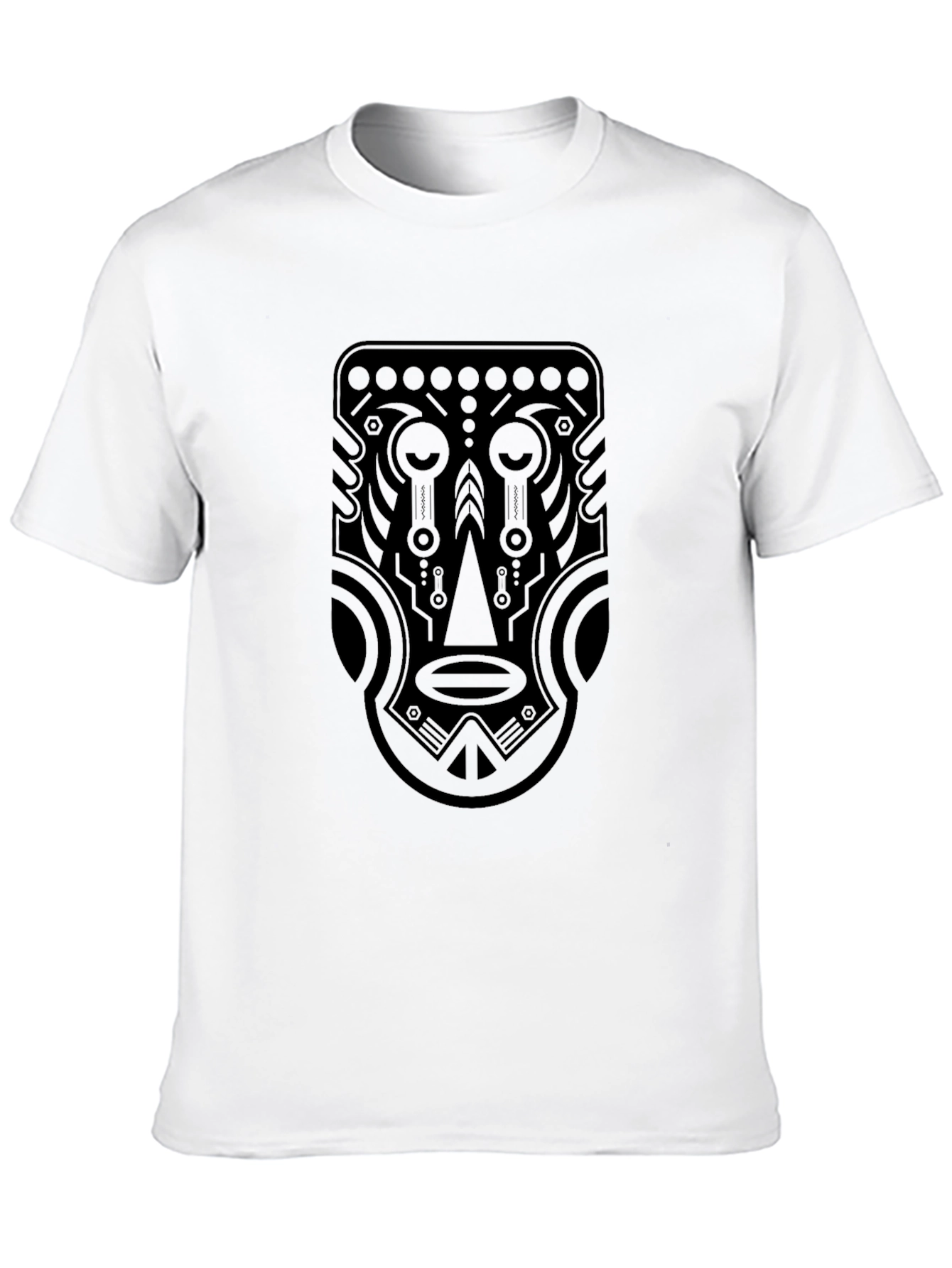 Tribal Mask Graphic Tee - Black Cotton T-Shirt