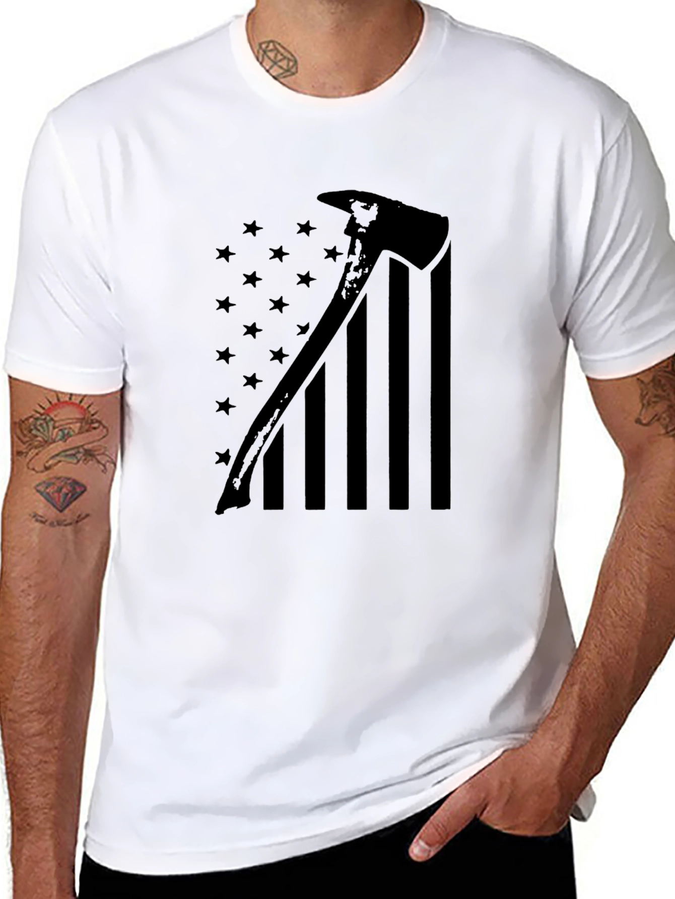 Firefighter Axe American Flag Graphic T-Shirt