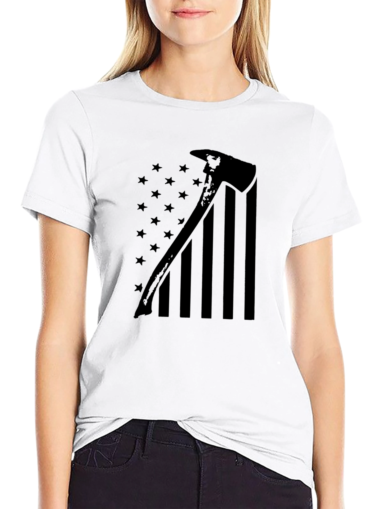 Firefighter Axe American Flag Graphic T-Shirt