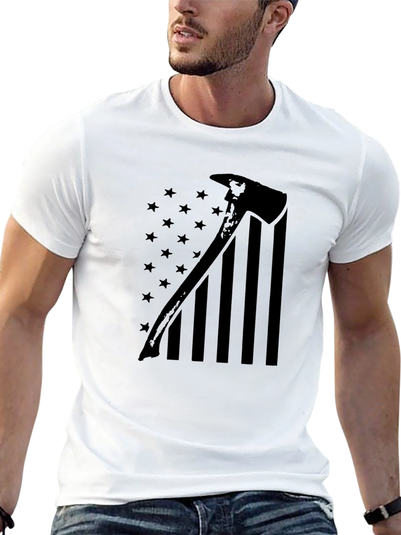 Firefighter Axe American Flag Graphic T-Shirt