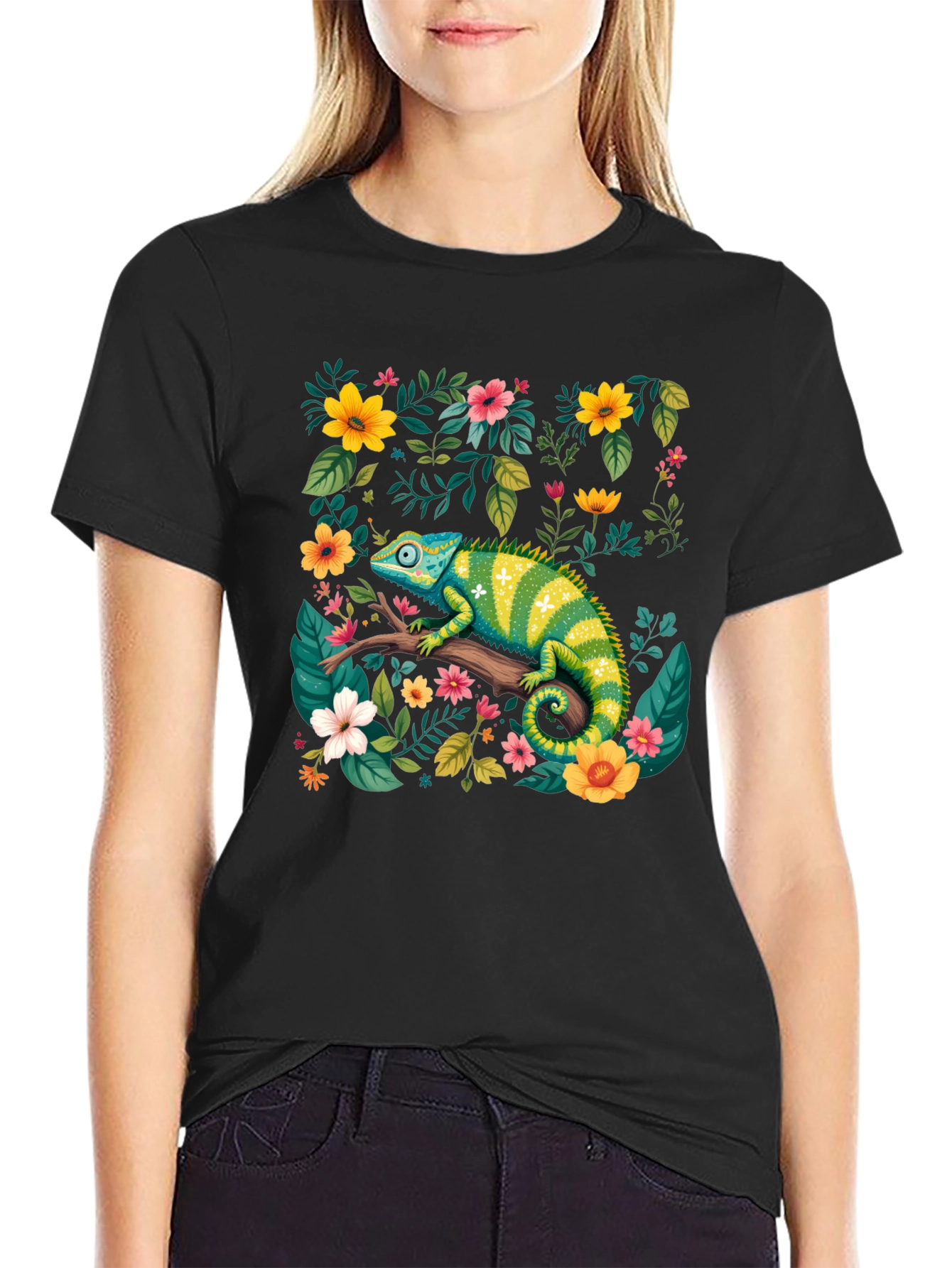 Chameleon Floral T-Shirt - Nature Inspired Graphic Tee
