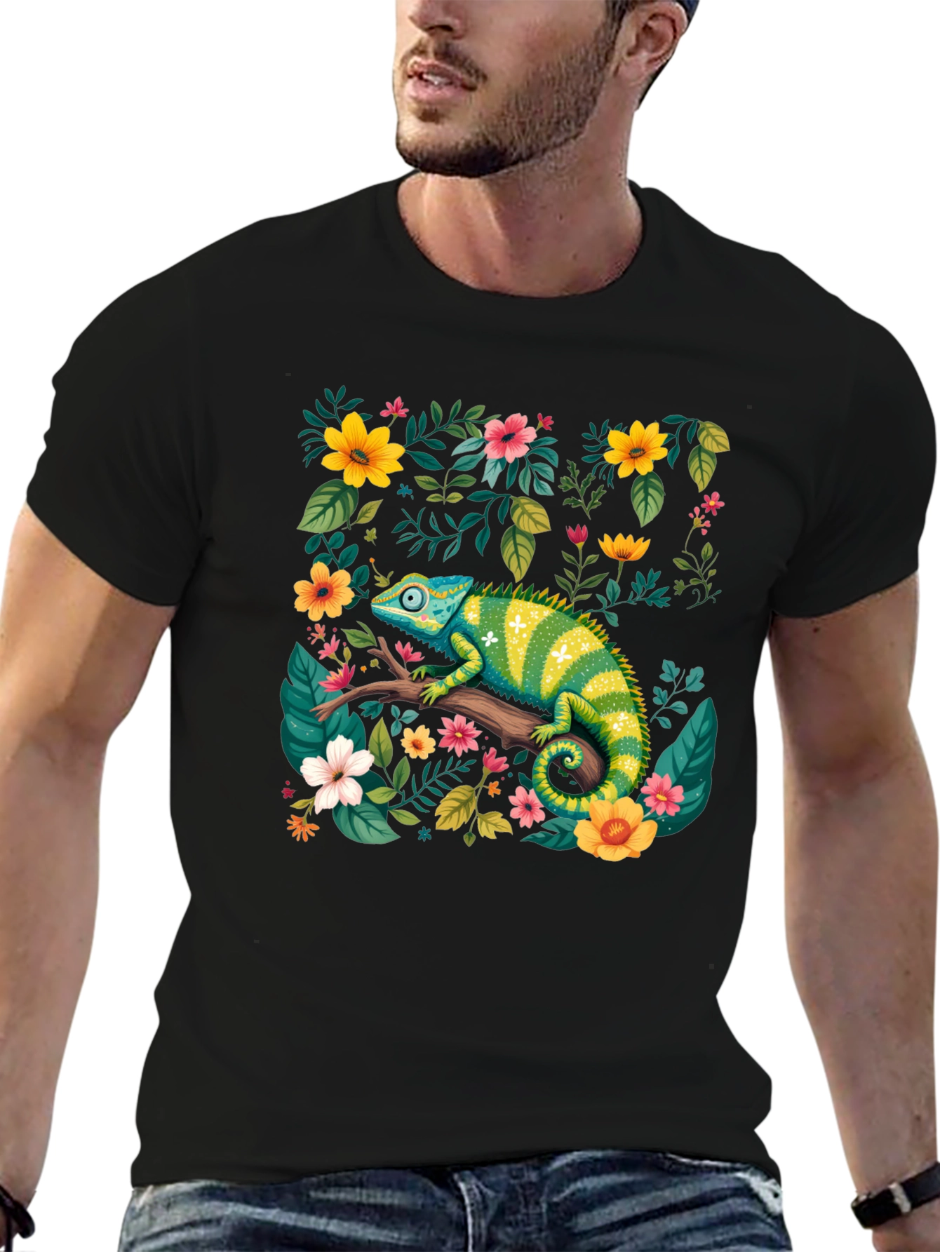 Chameleon Floral T-Shirt - Nature Inspired Graphic Tee