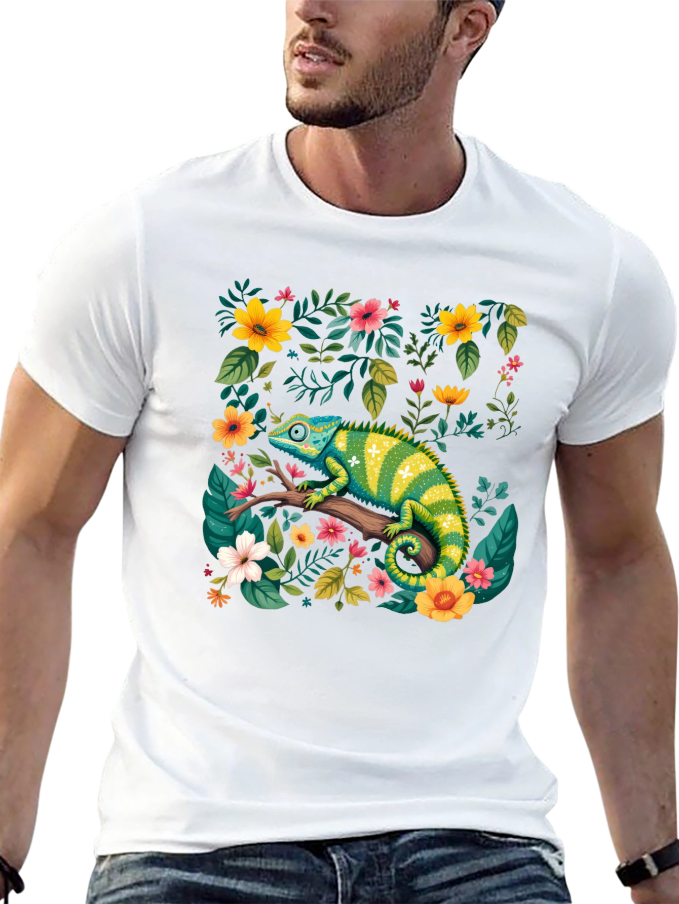 Chameleon Floral T-Shirt - Nature Inspired Graphic Tee