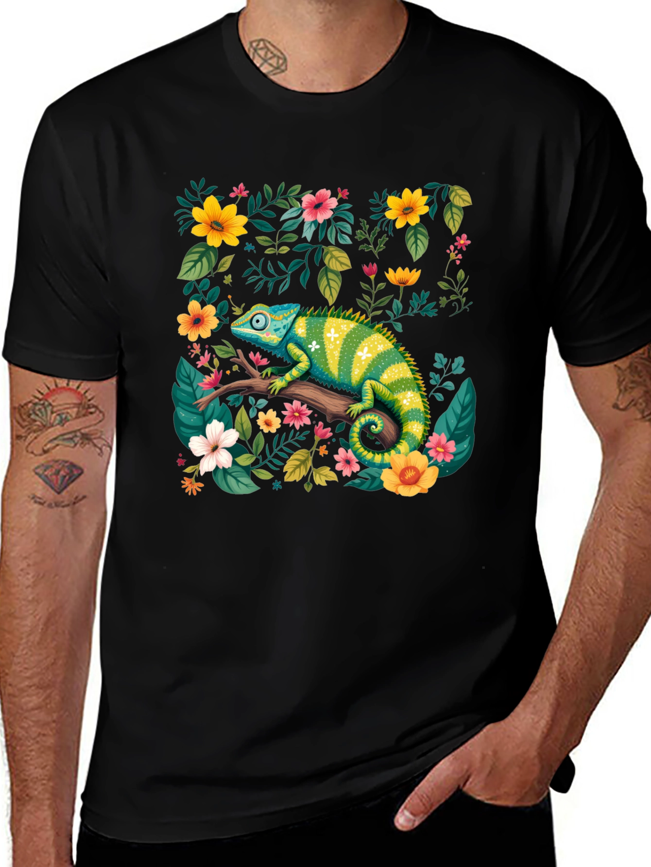 Chameleon Floral T-Shirt - Nature Inspired Graphic Tee
