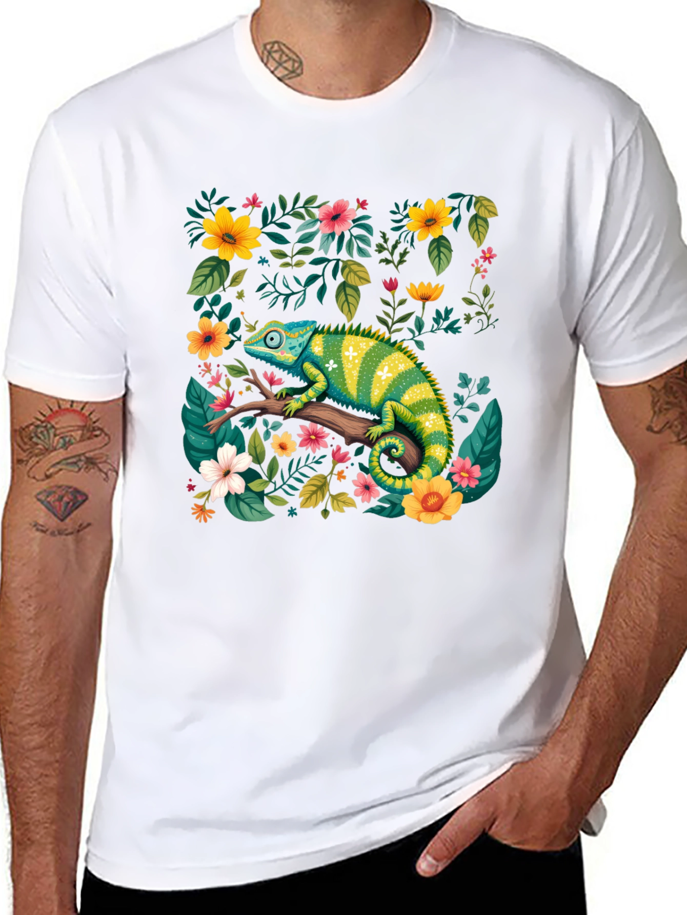 Chameleon Floral T-Shirt - Nature Inspired Graphic Tee
