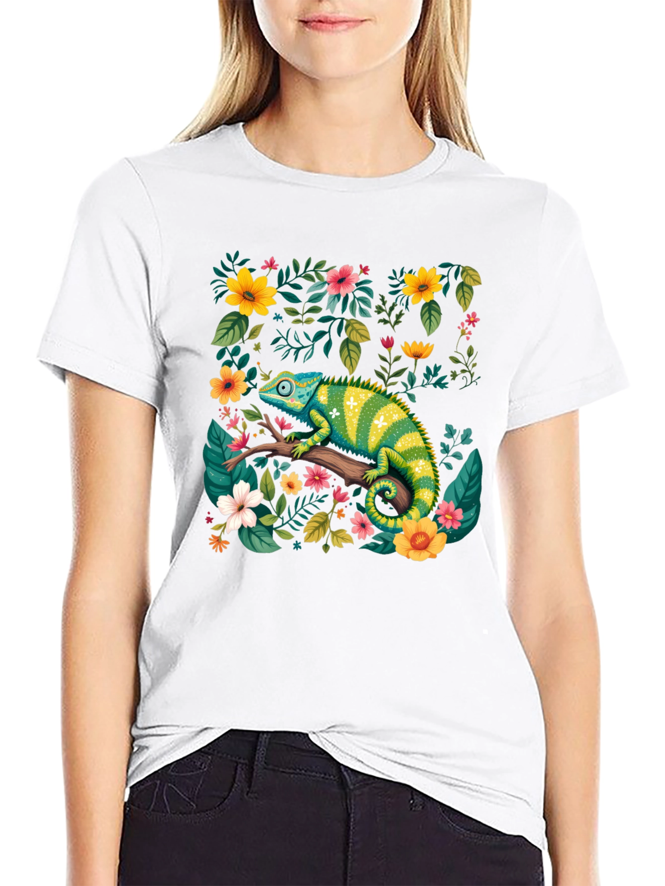 Chameleon Floral T-Shirt - Nature Inspired Graphic Tee