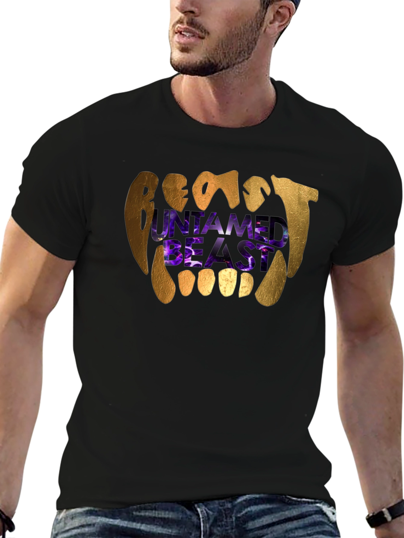 Untamed Beast Graphic Tee - Black Cotton T-Shirt