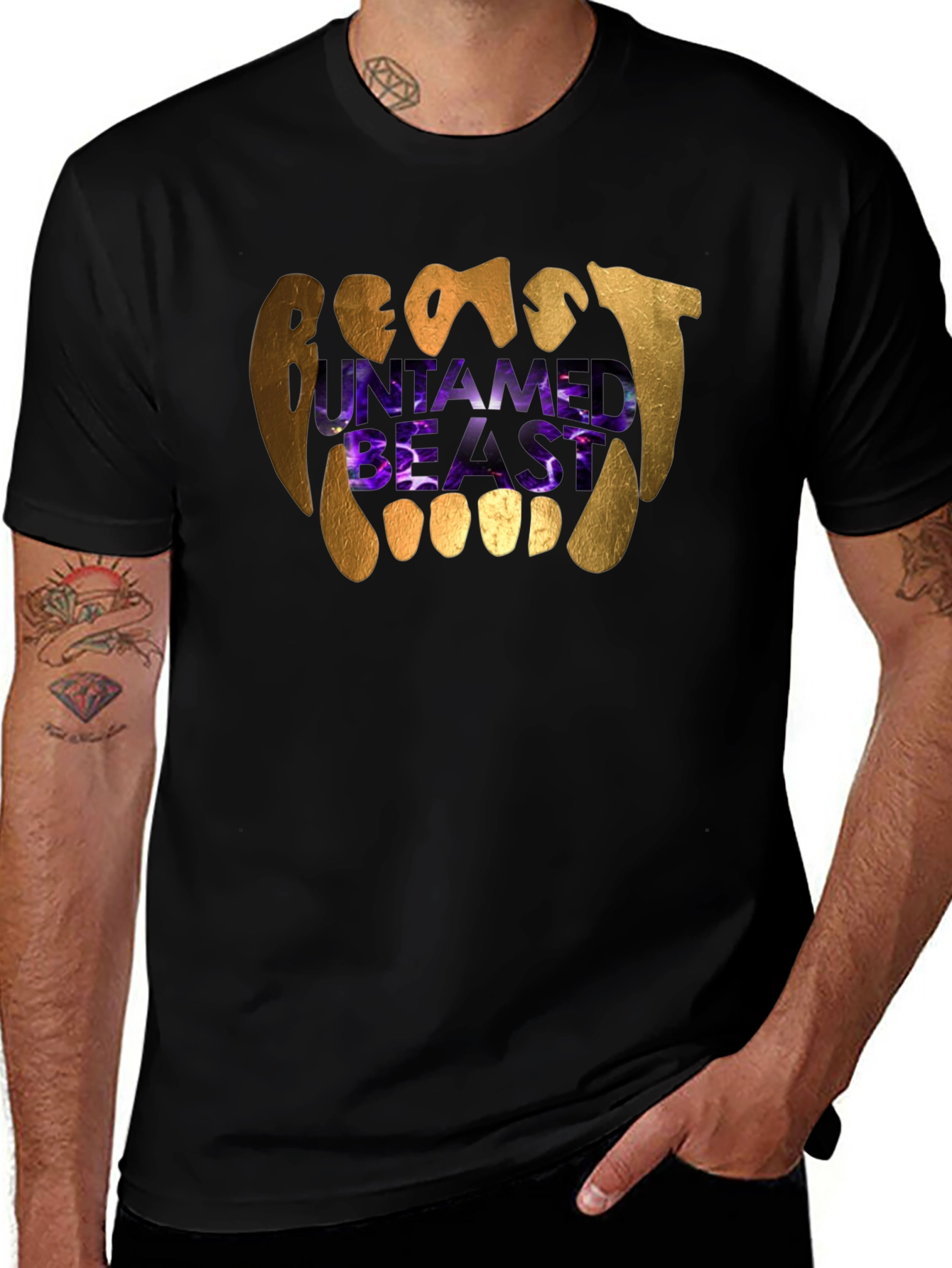 Untamed Beast Graphic Tee - Black Cotton T-Shirt