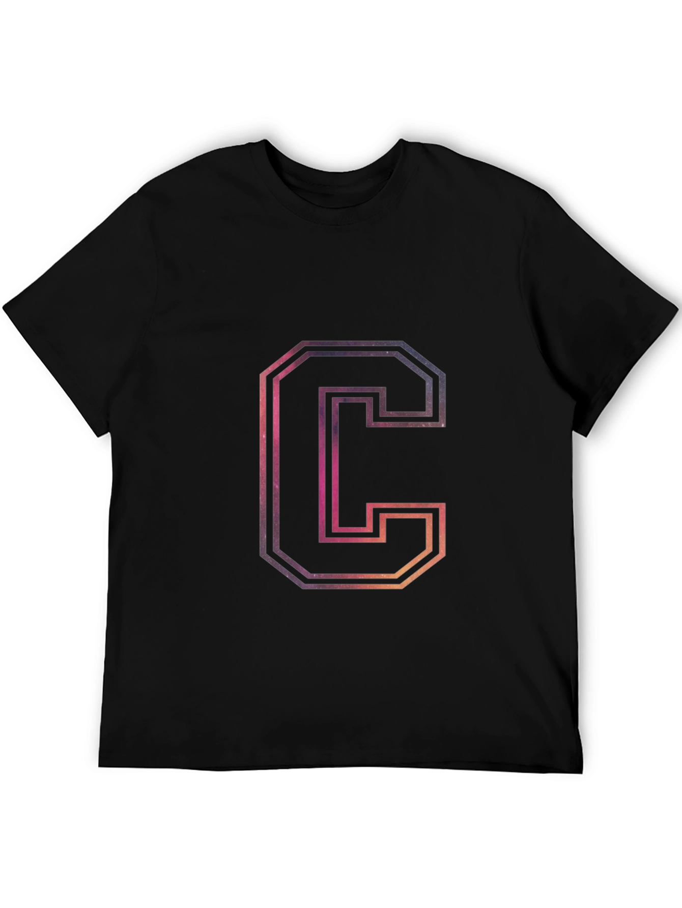 Letter C Galaxy Graphic Black T-Shirt