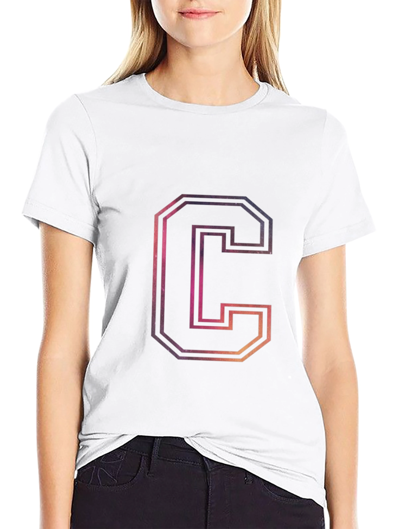 Letter C Galaxy Graphic Black T-Shirt