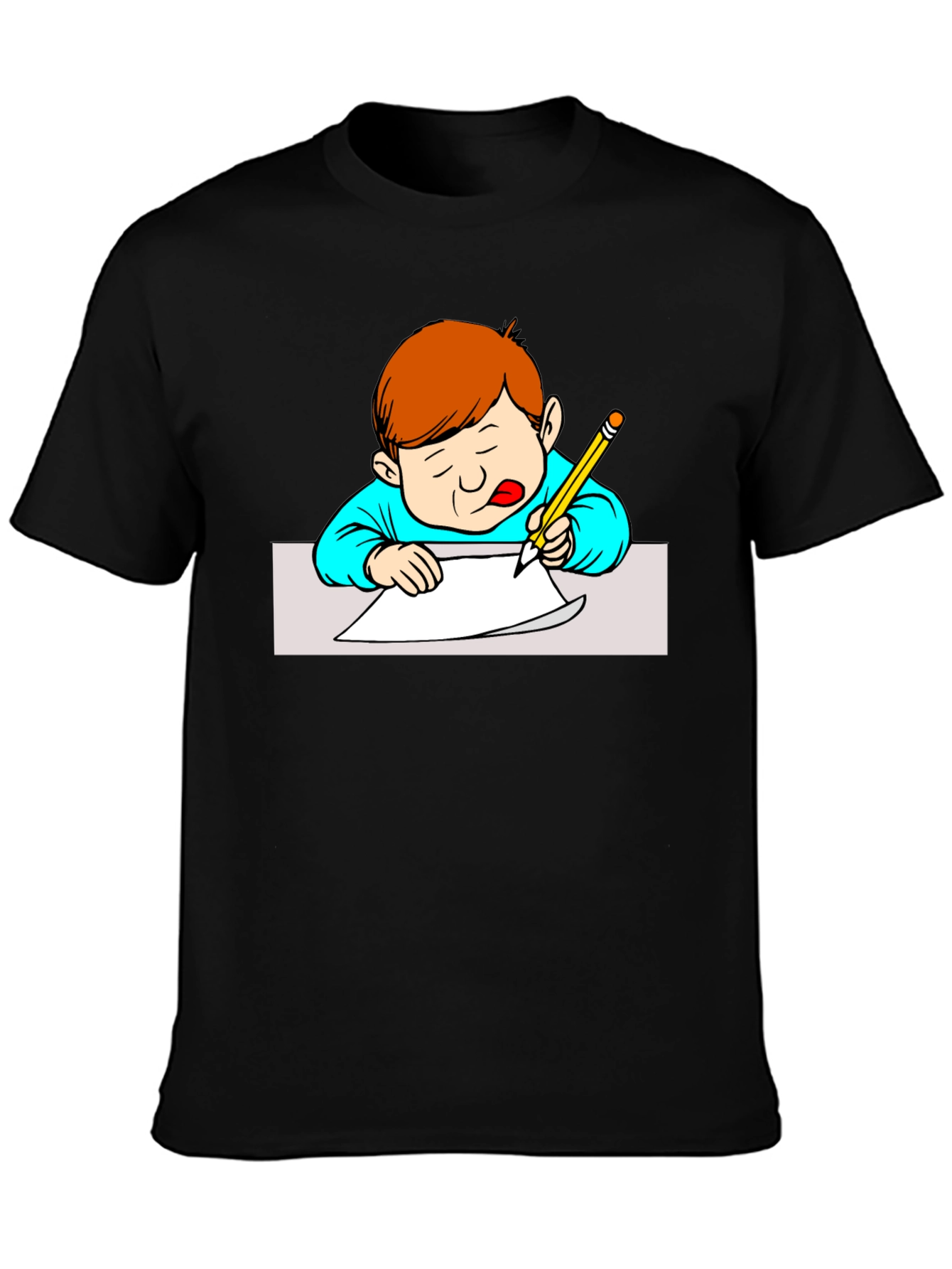 Boy Writing Black T-Shirt