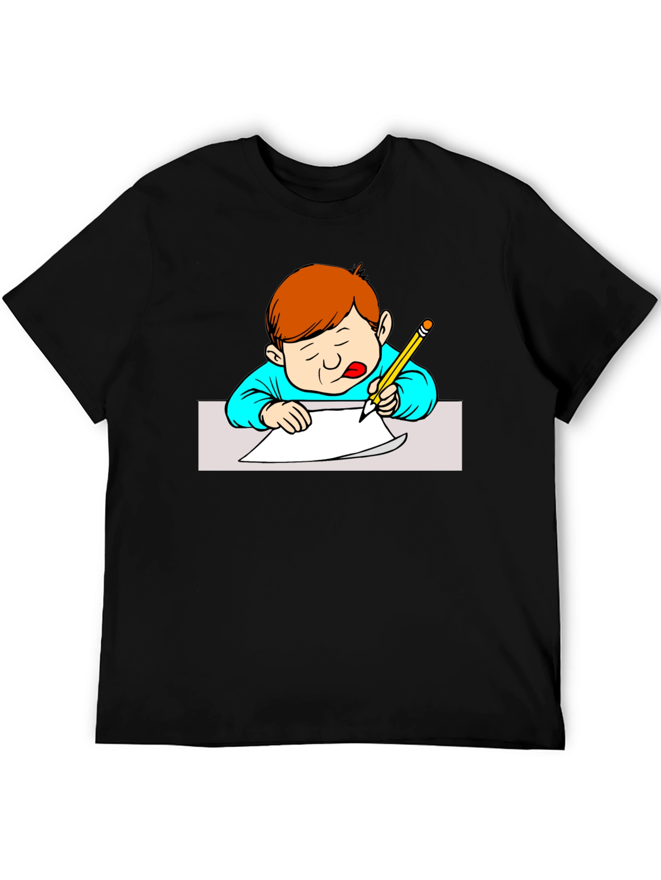 Boy Writing Black T-Shirt