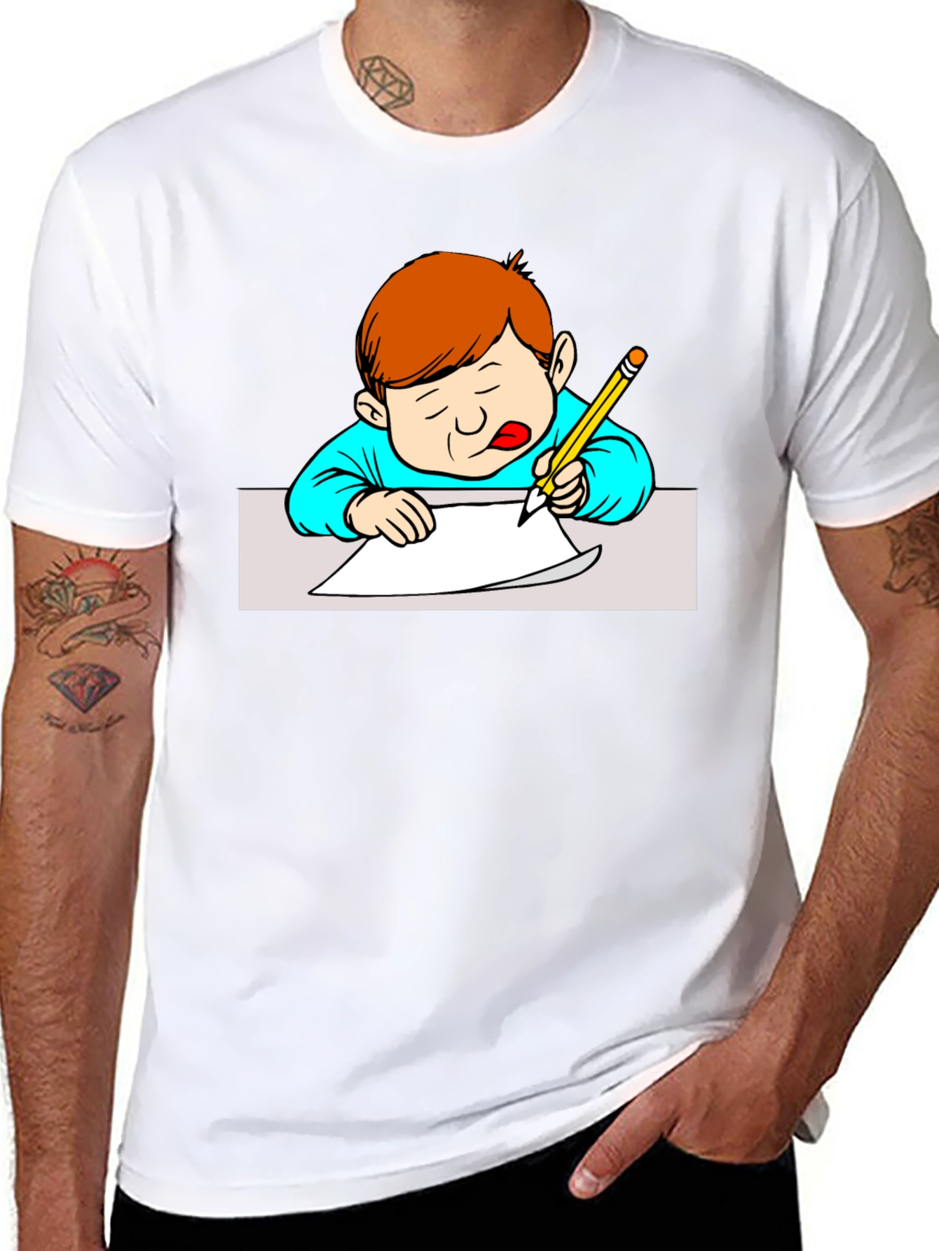 Boy Writing Black T-Shirt