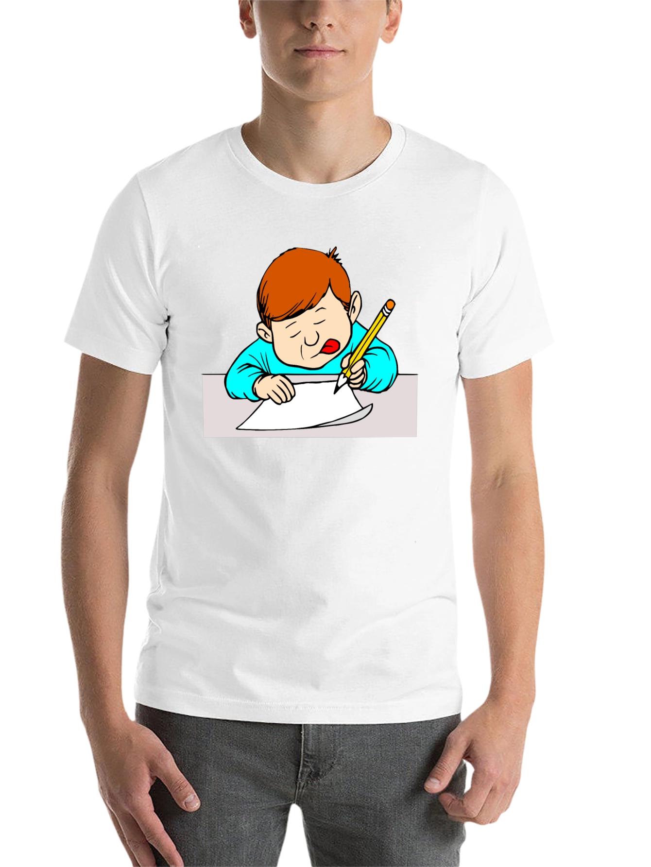 Boy Writing Black T-Shirt
