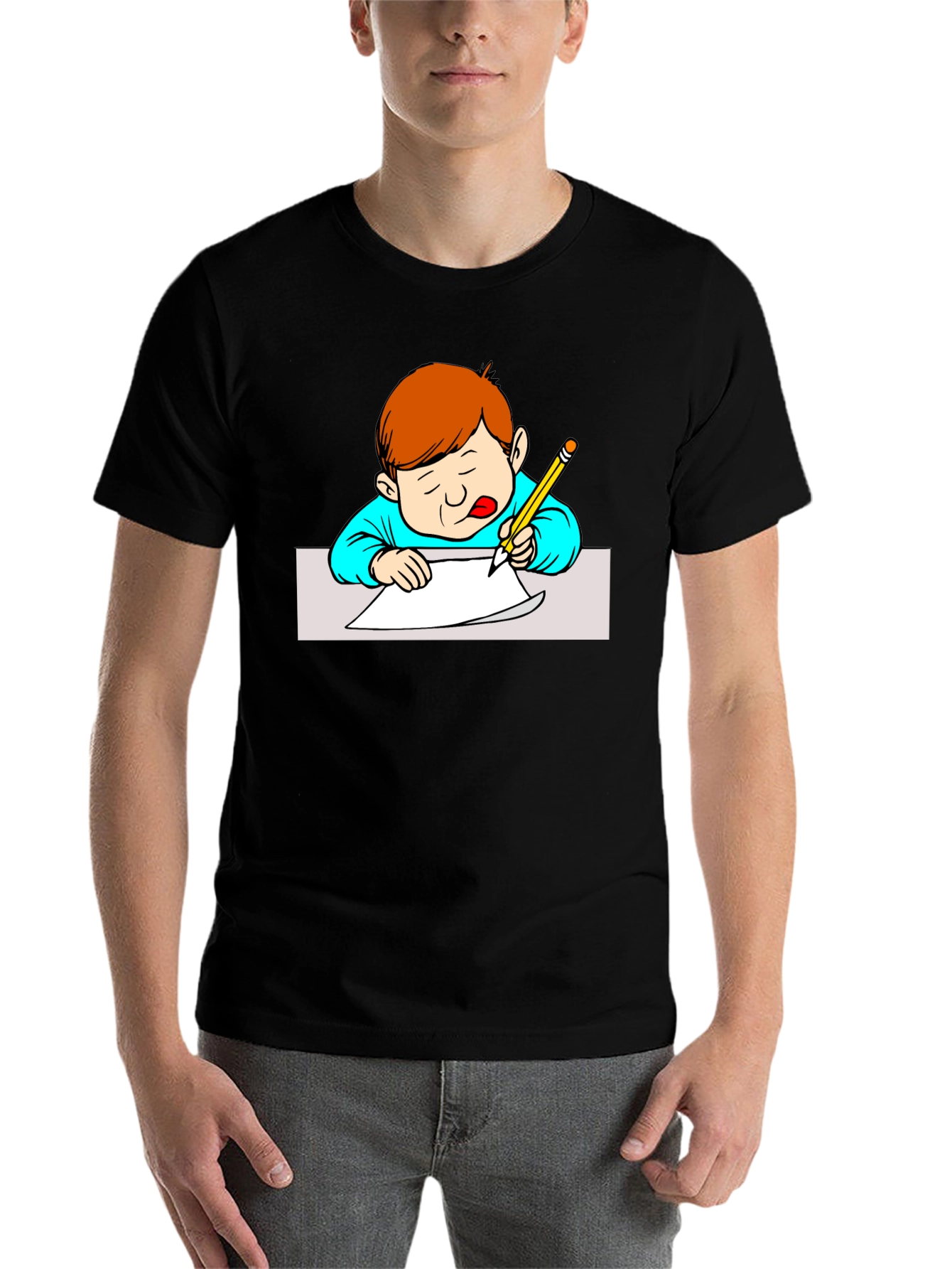 Boy Writing Black T-Shirt