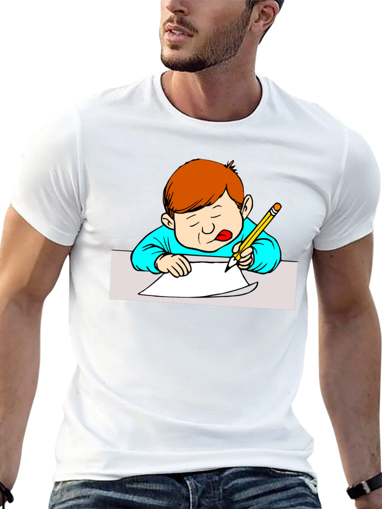 Boy Writing Black T-Shirt