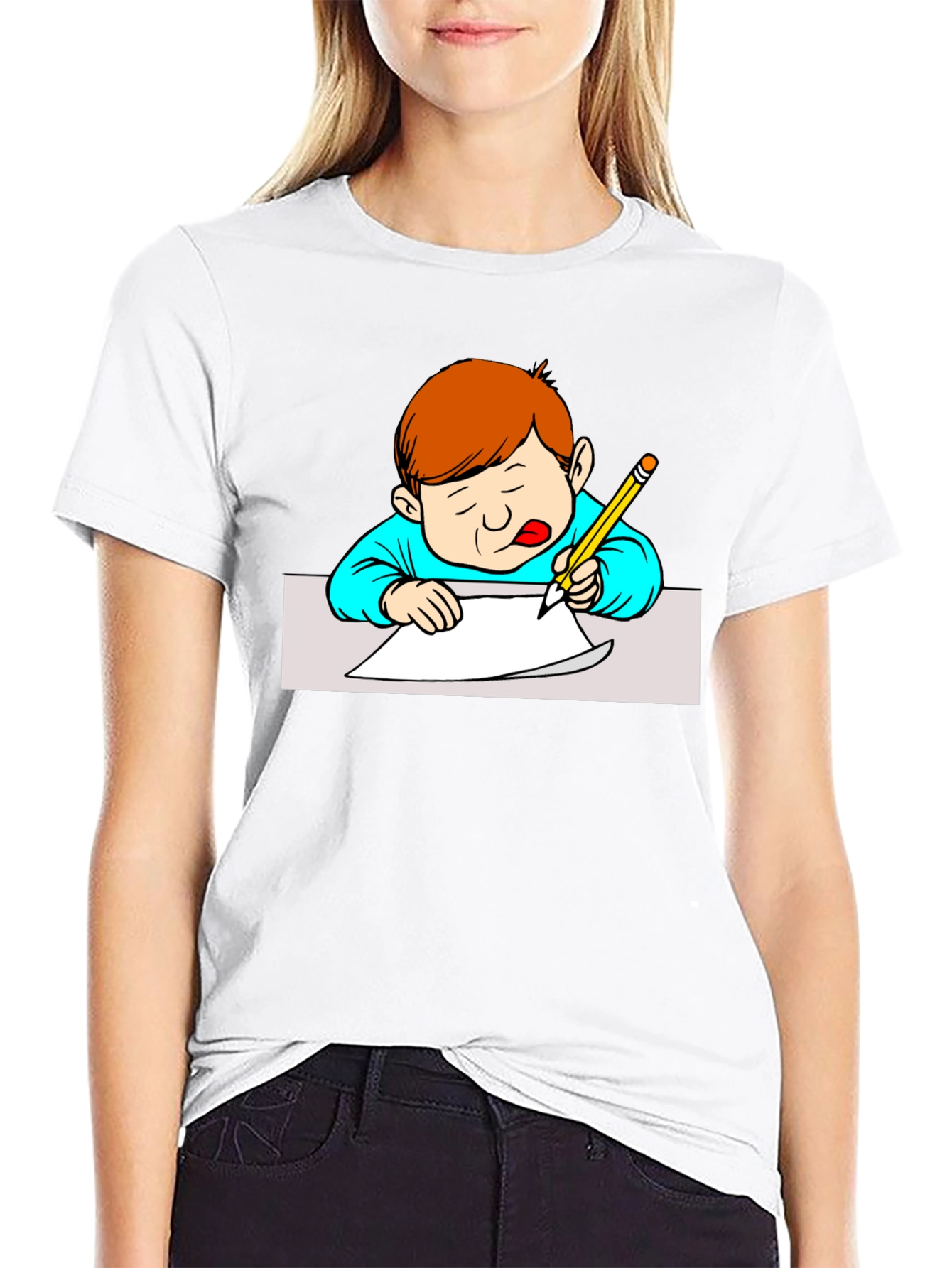 Boy Writing Black T-Shirt